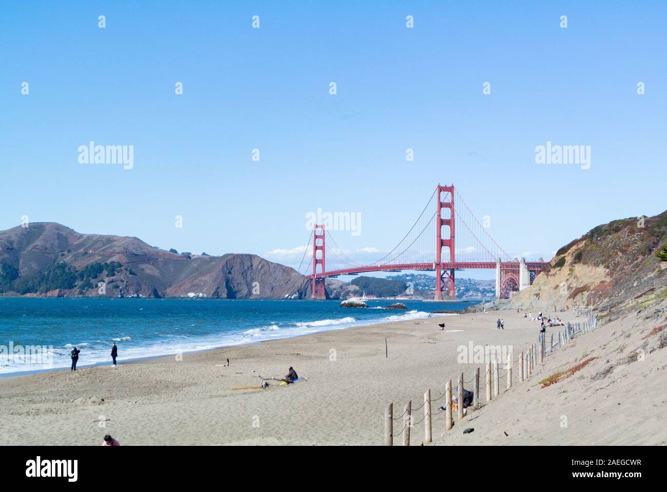 Panoramablick auf die Golden Gate Bridge vom China Beach, San Francisco, USA Stockfoto