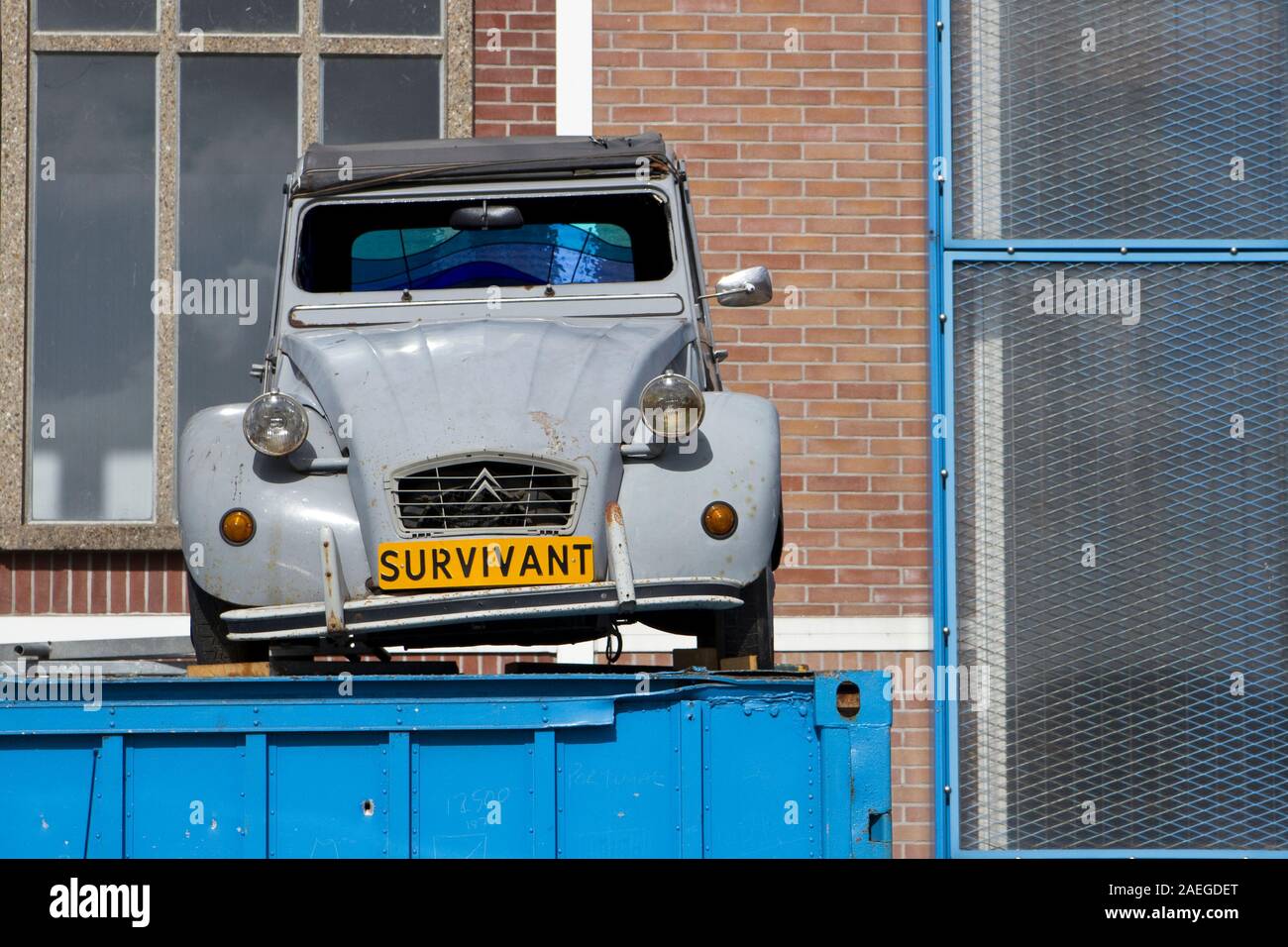 Altes Auto verwandelte sich in ein Kunstwerk im Bereich der NDSM-Werft, Amsterdam Stockfoto