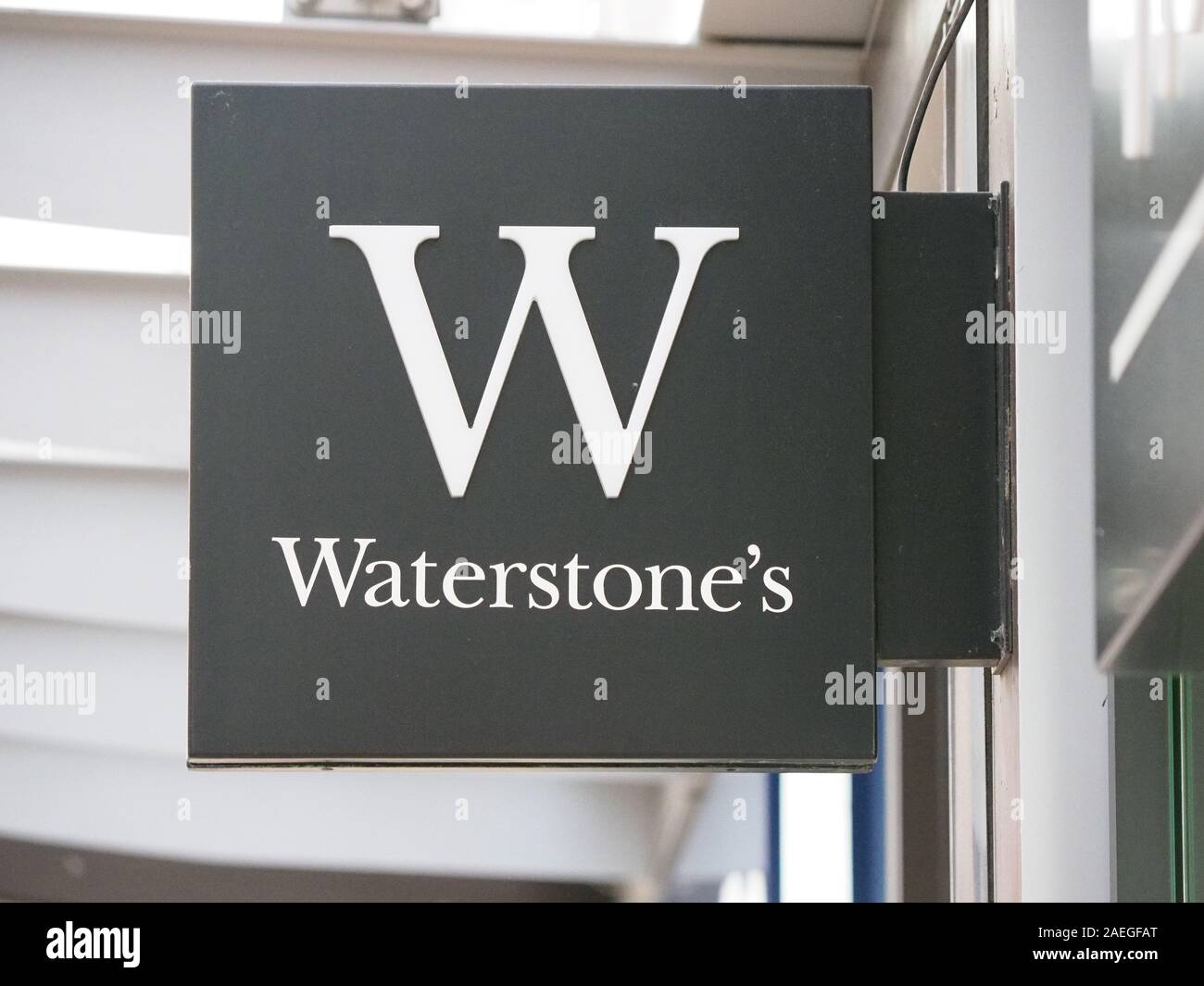 Close up Waterstone's Bookshop Zeichen/Symbol/Logo. Stockfoto