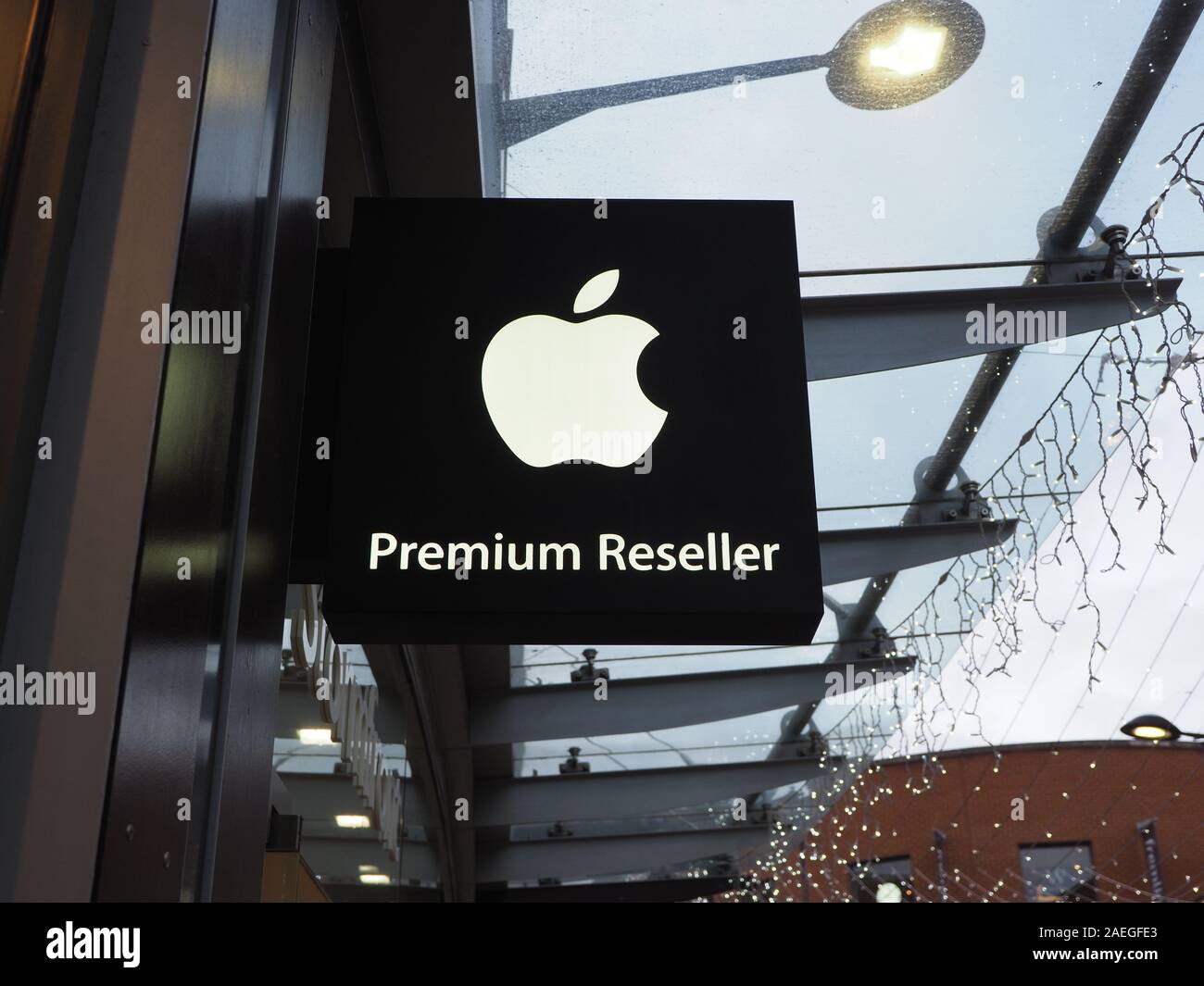 Ein Apple Premium Reseller Zeichen/Logo/shop. Stockfoto