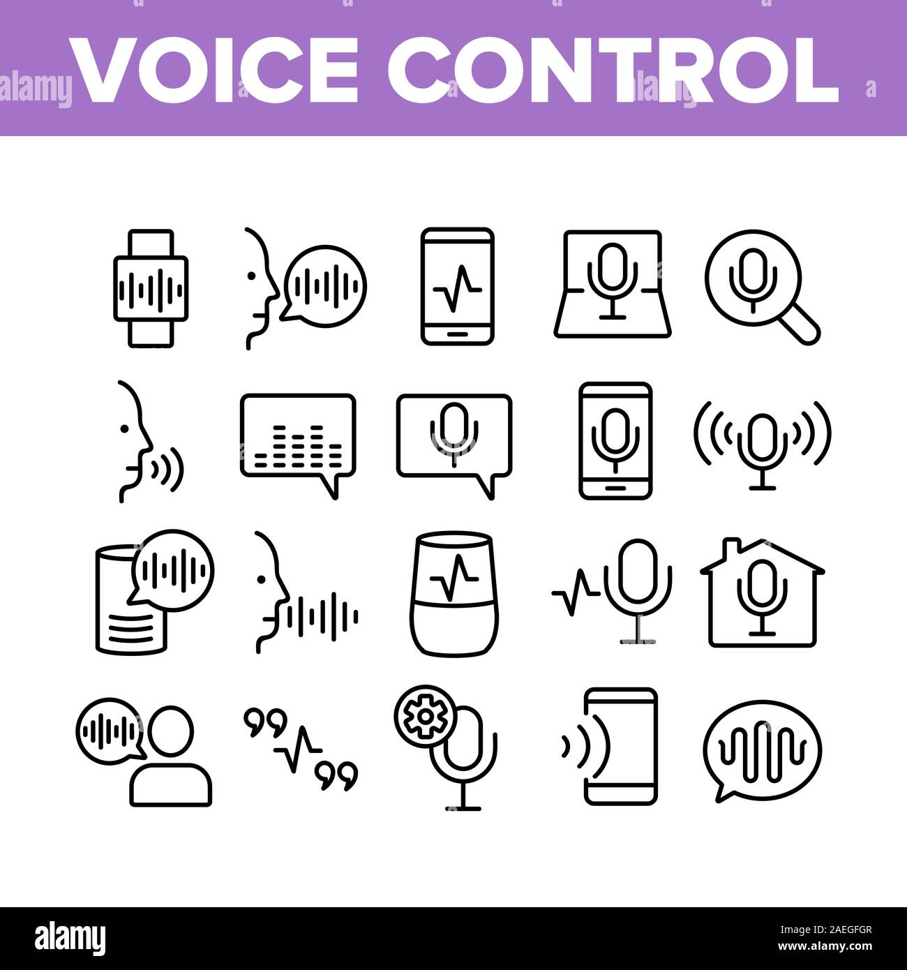 Voice Control Befehl Sammlung Icons Set Vector Stock Vektor