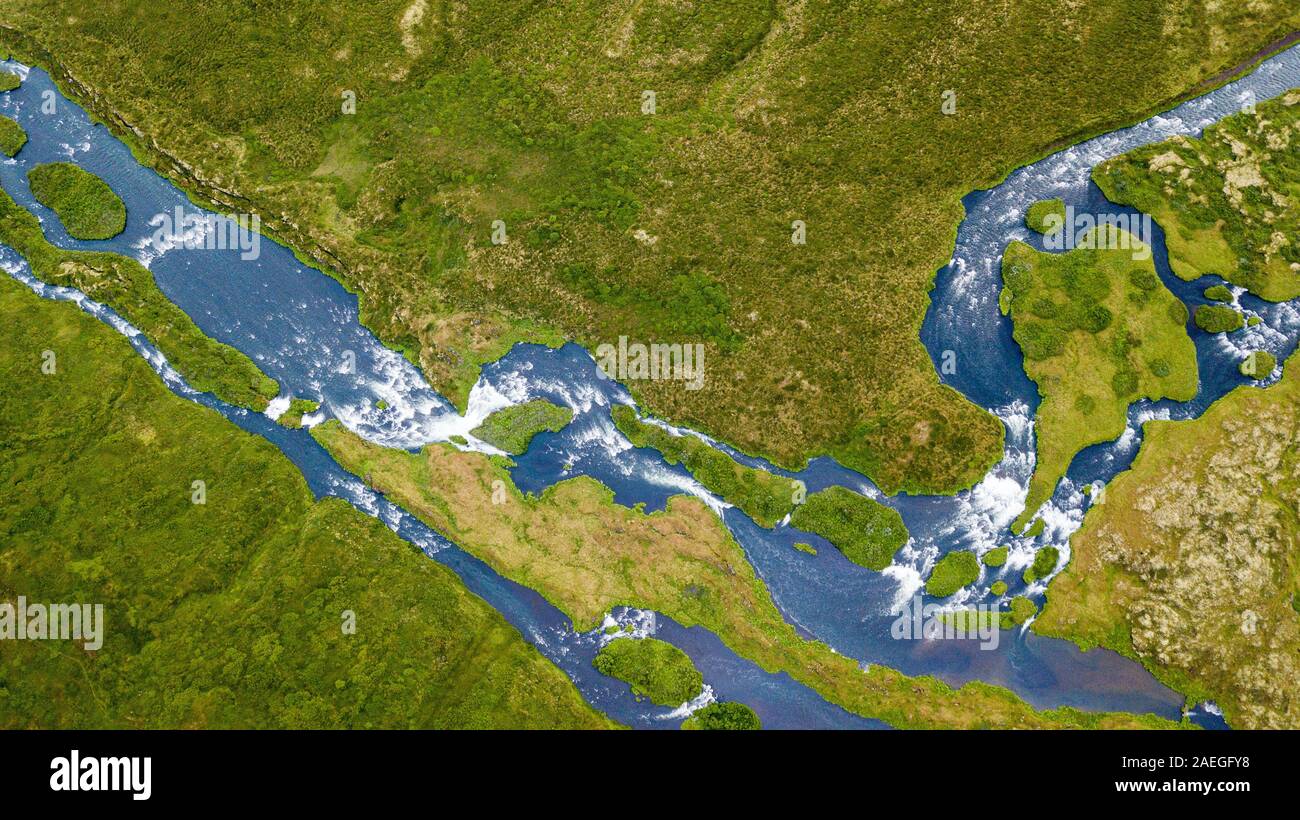 Luftaufnahme der laxa ich Adaldal Fluss in Island Stockfoto