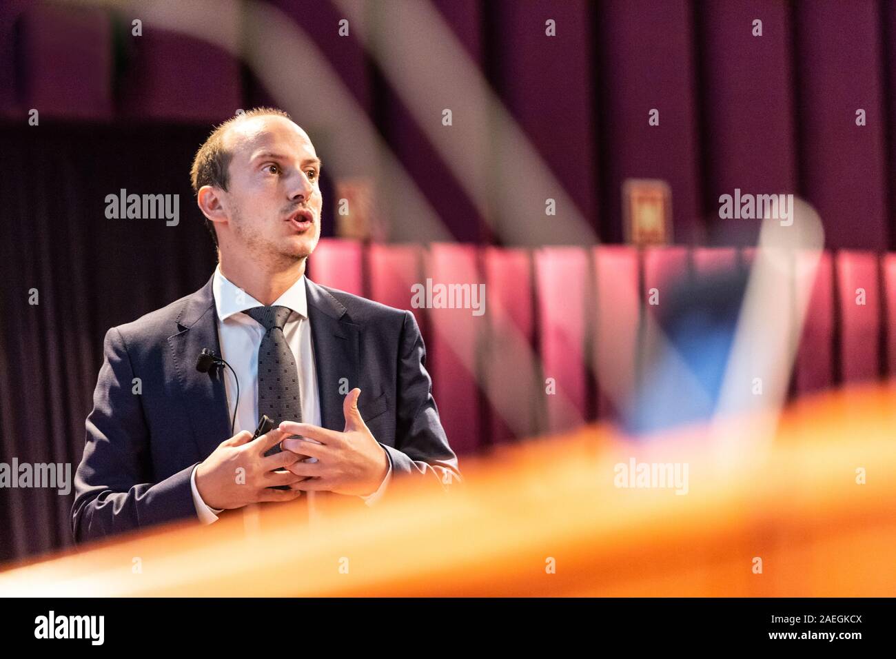 Öffentlicher Redner, Vortrag auf der Veranstaltung. Stockfoto