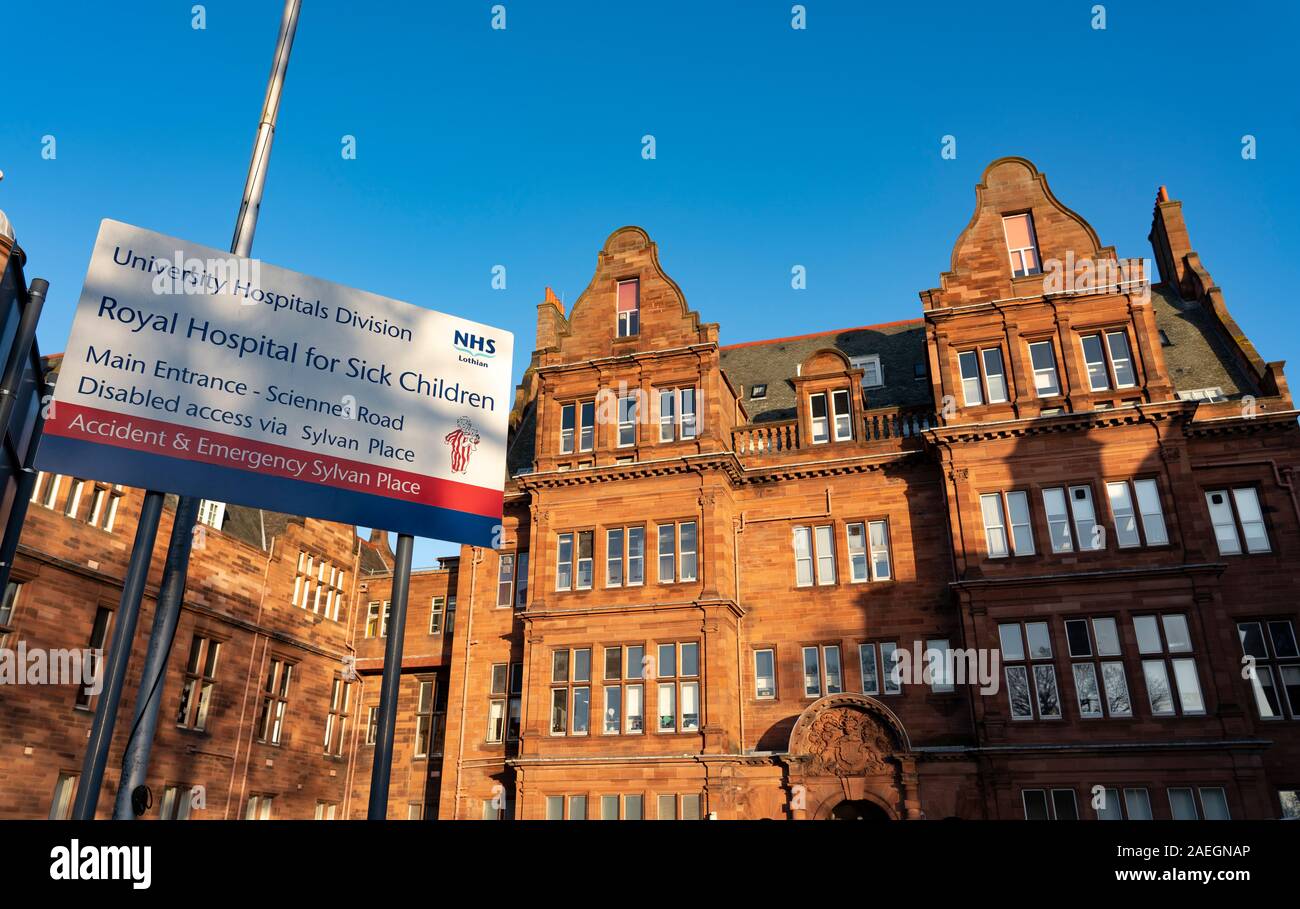 Die Außenseite des Royal Hospital für kranke Kinder in Edinburgh, Schottland, Großbritannien Stockfoto