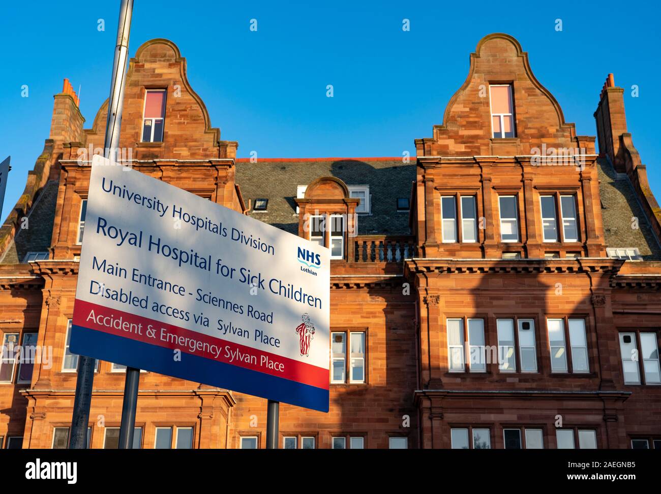 Die Außenseite des Royal Hospital für kranke Kinder in Edinburgh, Schottland, Großbritannien Stockfoto