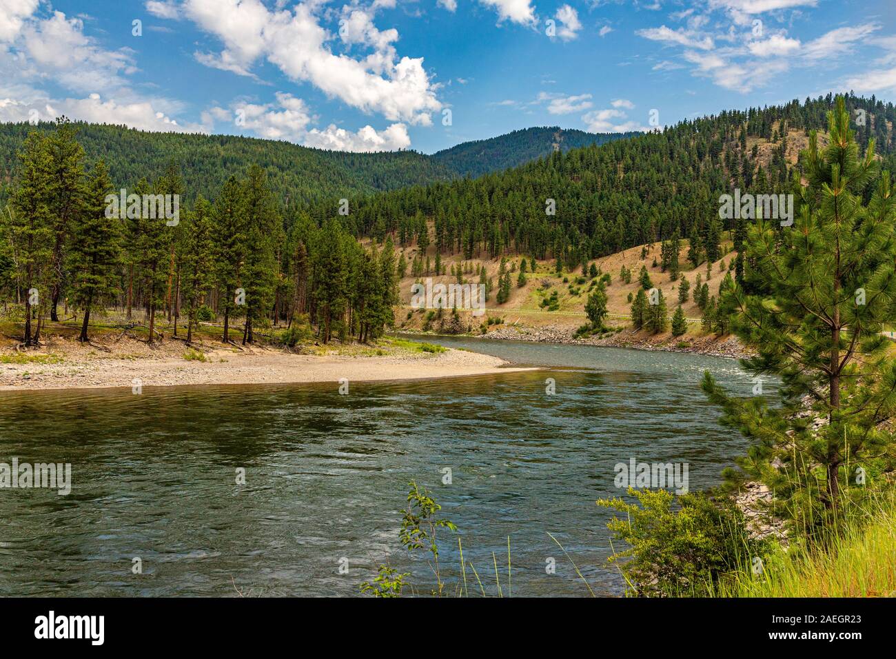 Den Clark Fork des Columbia River ist der größte Fluss in Montana und ist ein Class I Fluss für die Freizeit auf dem Idaho Grenze. Stockfoto