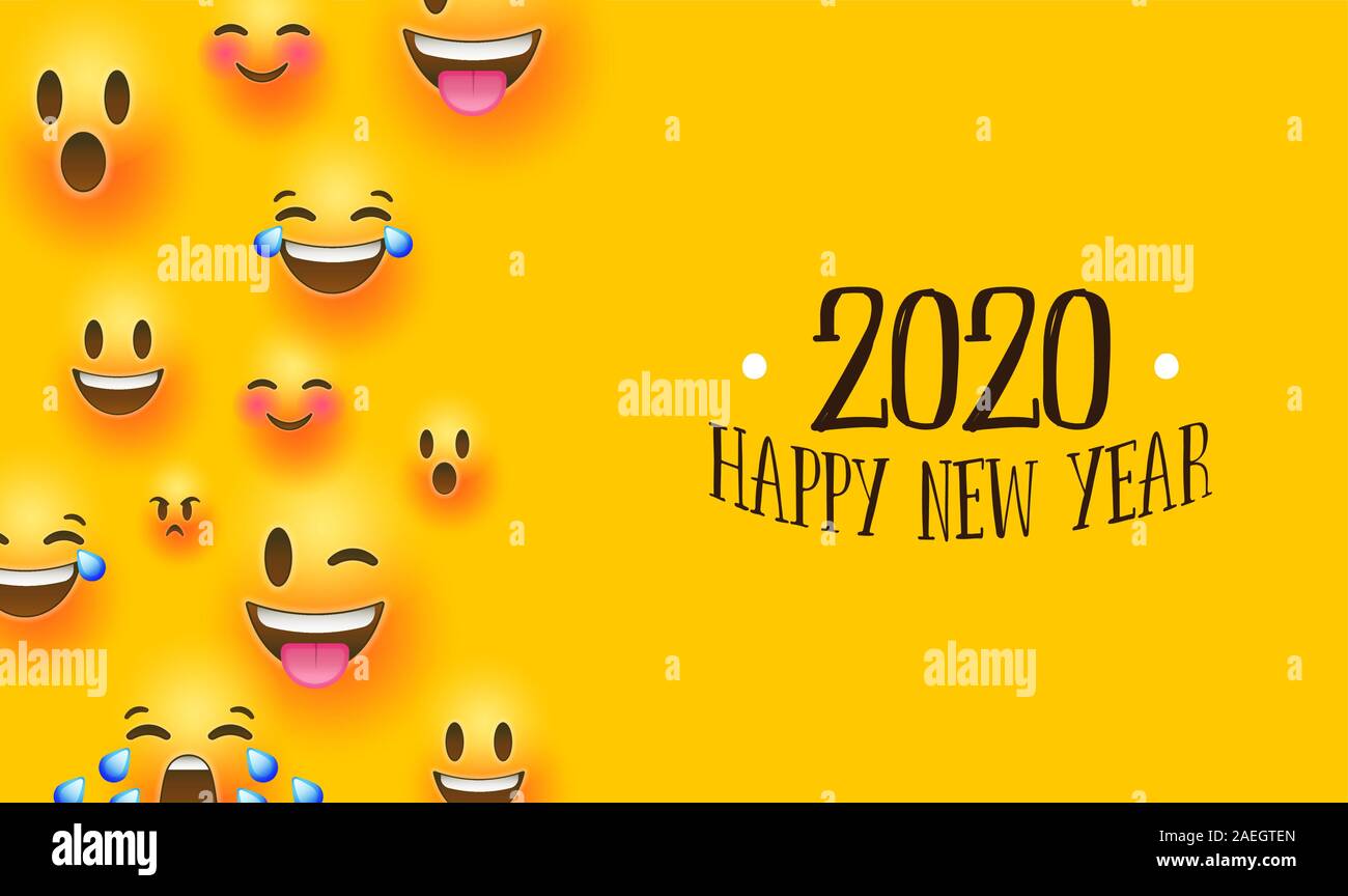 Frohes Neues Jahr 2020 Grußkarten lustige 3dsmiley soziale Symbole