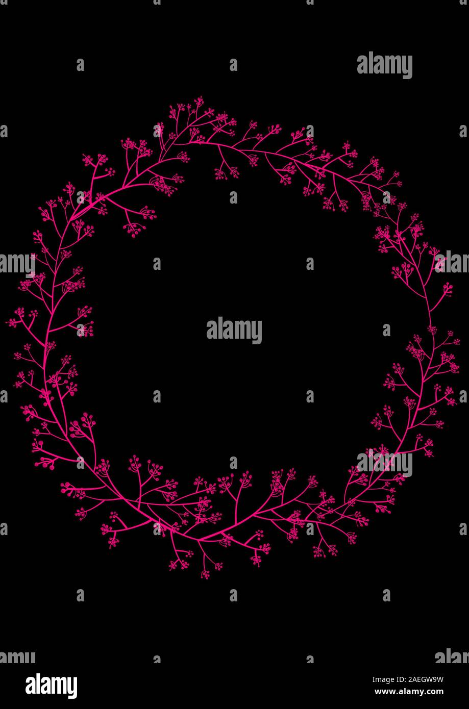 Eine Illustration, Grafik Poster von einfachen Kranz, Rahmen in Pink, Fuchsia Farbe auf Schwarz, dunklen Hintergrund isoliert. Frame fo ein Angebot. Stockfoto