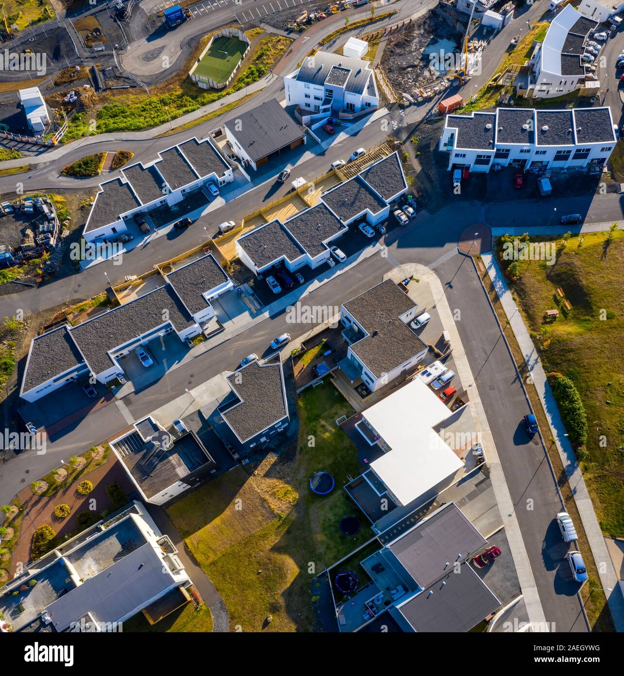 Neue Nachbarschaft, Ulfarsardalur, Reykjavik, Island Stockfoto