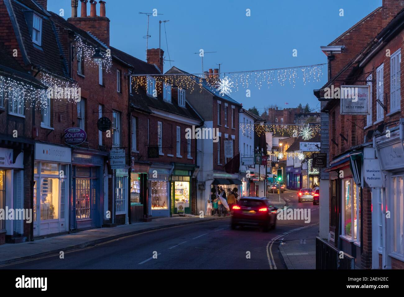 Weihnachtsbeleuchtung in Farnham, Surrey, Großbritannien Stockfoto
