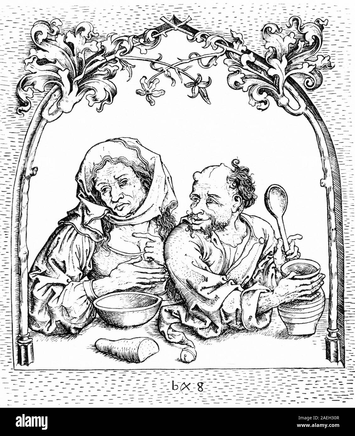 Gravur einer deutschen Bauernpaar in Luthers, 1500. Stockfoto