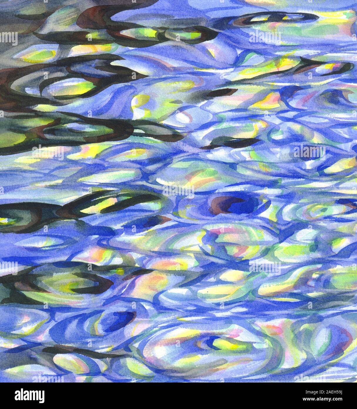 Chrystal Wasser mit transparenten Wellen Aquarell Hintergrund Stockfoto