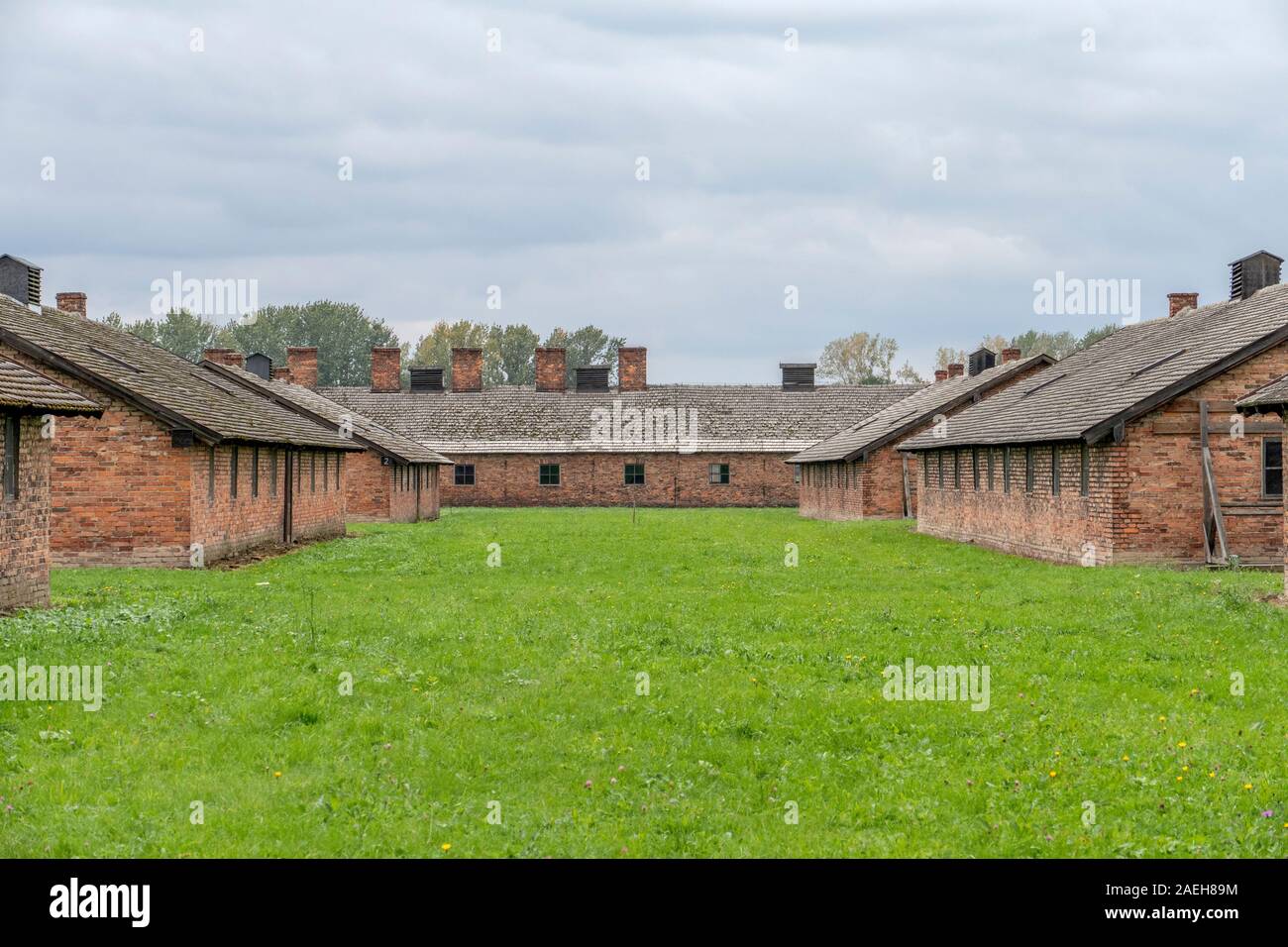 Auschwitz II-Birkenau. Gebäude begann im Oktober 1941 die Überlastung von Auschwitz 1, der wichtigsten Konzentrationslager zu erleichtern. Auschwitz Lagern nummeriert 40. Aus Stockfoto