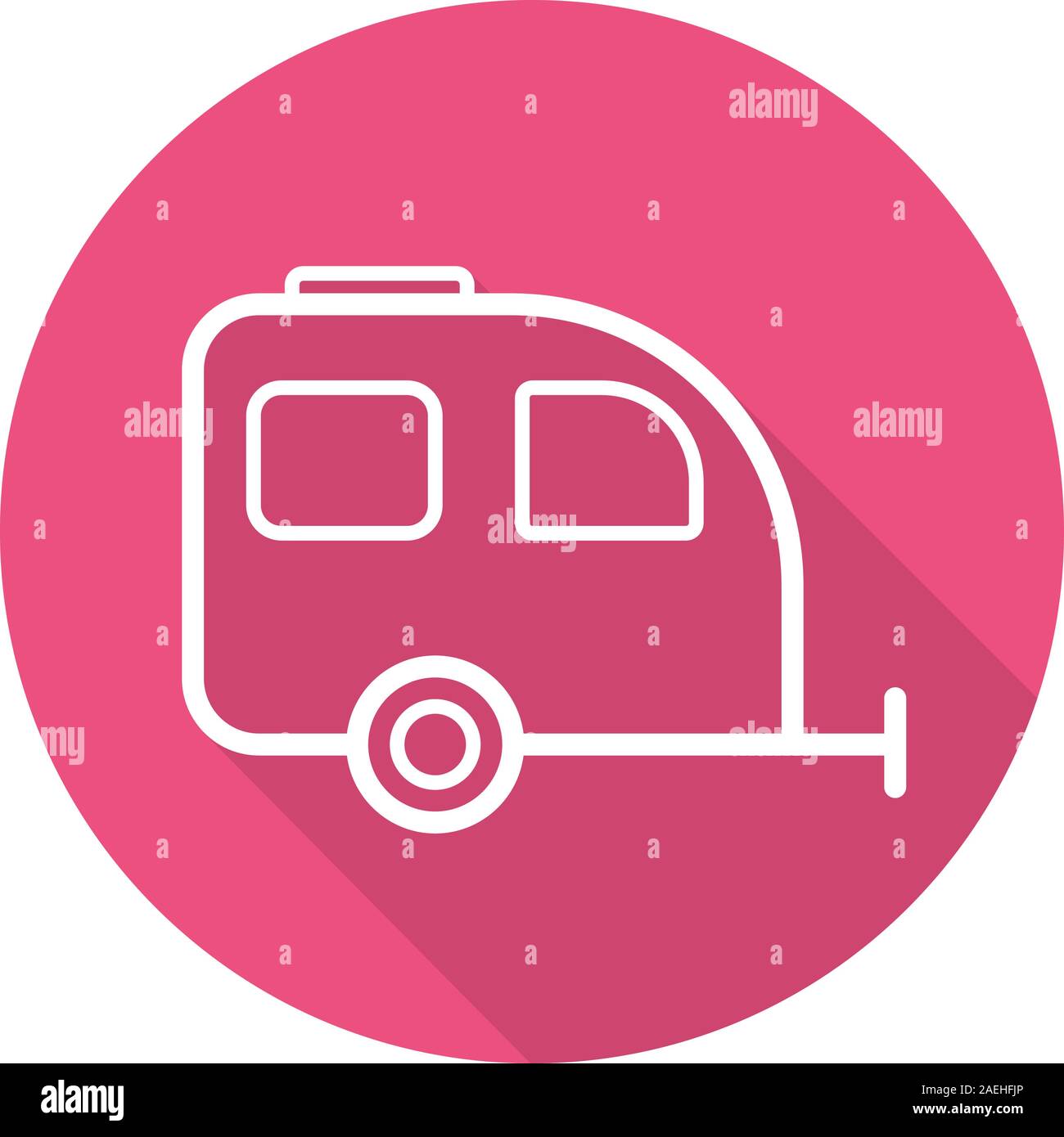 Camping trailer Flachbild lineare lange Schatten Symbol. Vektor linie das Symbol Stock Vektor