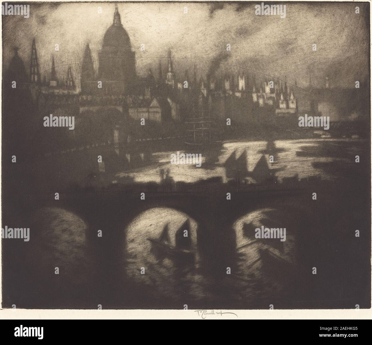 Wren's City, 1909 von Joseph Pennell, zeigt ein städtisches Stadtbild mit architektonischen Gebäuden von Christopher Wren, Straßen und Stadtlayout. Stockfoto