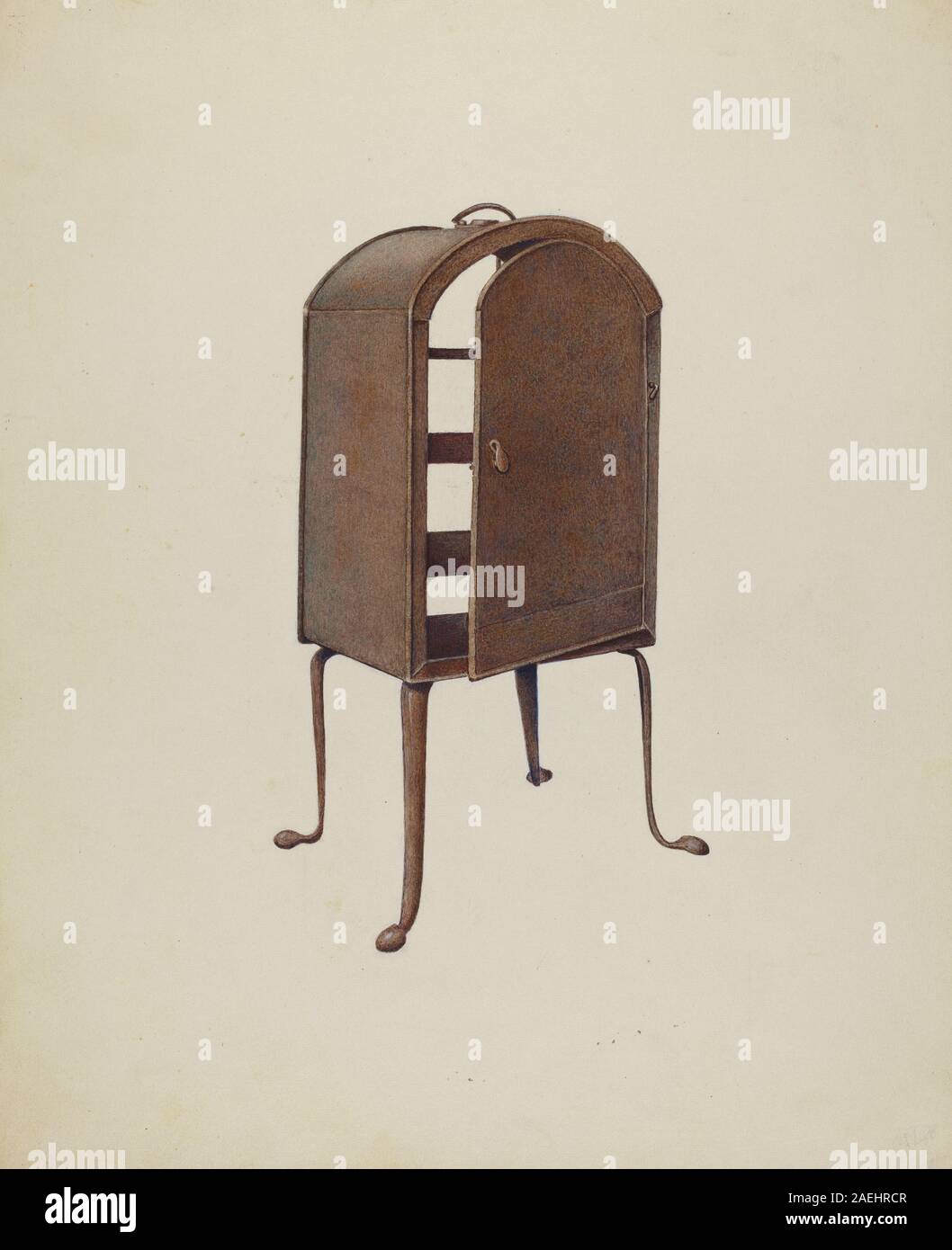 Tellerwärmer, entworfen von Josephine Miller um 1937, mit funktionellem Küchengeschirr, Metallkonstruktion, Griff und praktischer Verwendung bei Heizungs- oder Halteplatten. Stockfoto