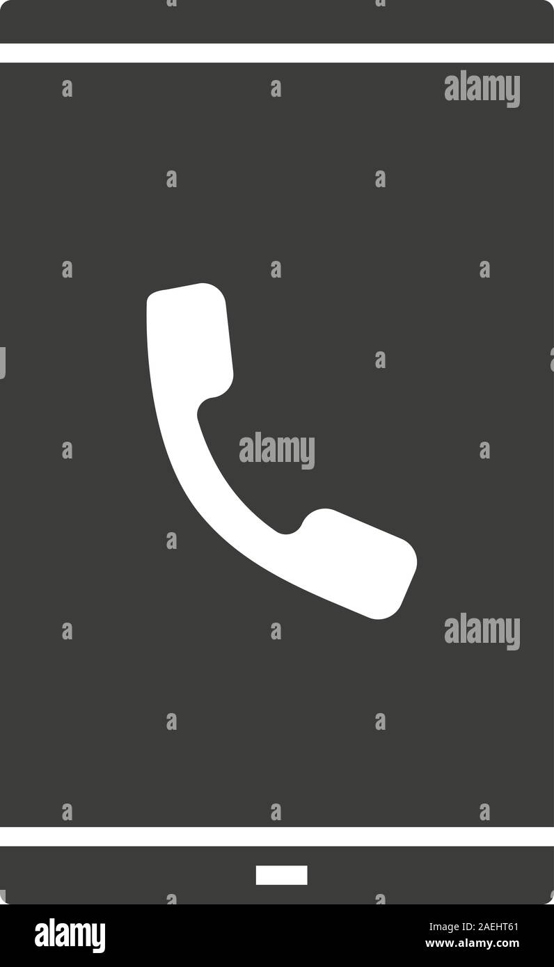Smartphone eingehenden Anruf glyph Icon. Silhouette Symbol. Smart Phone mit Handset. Negativer Platz. Vektor isoliert Abbildung Stock Vektor