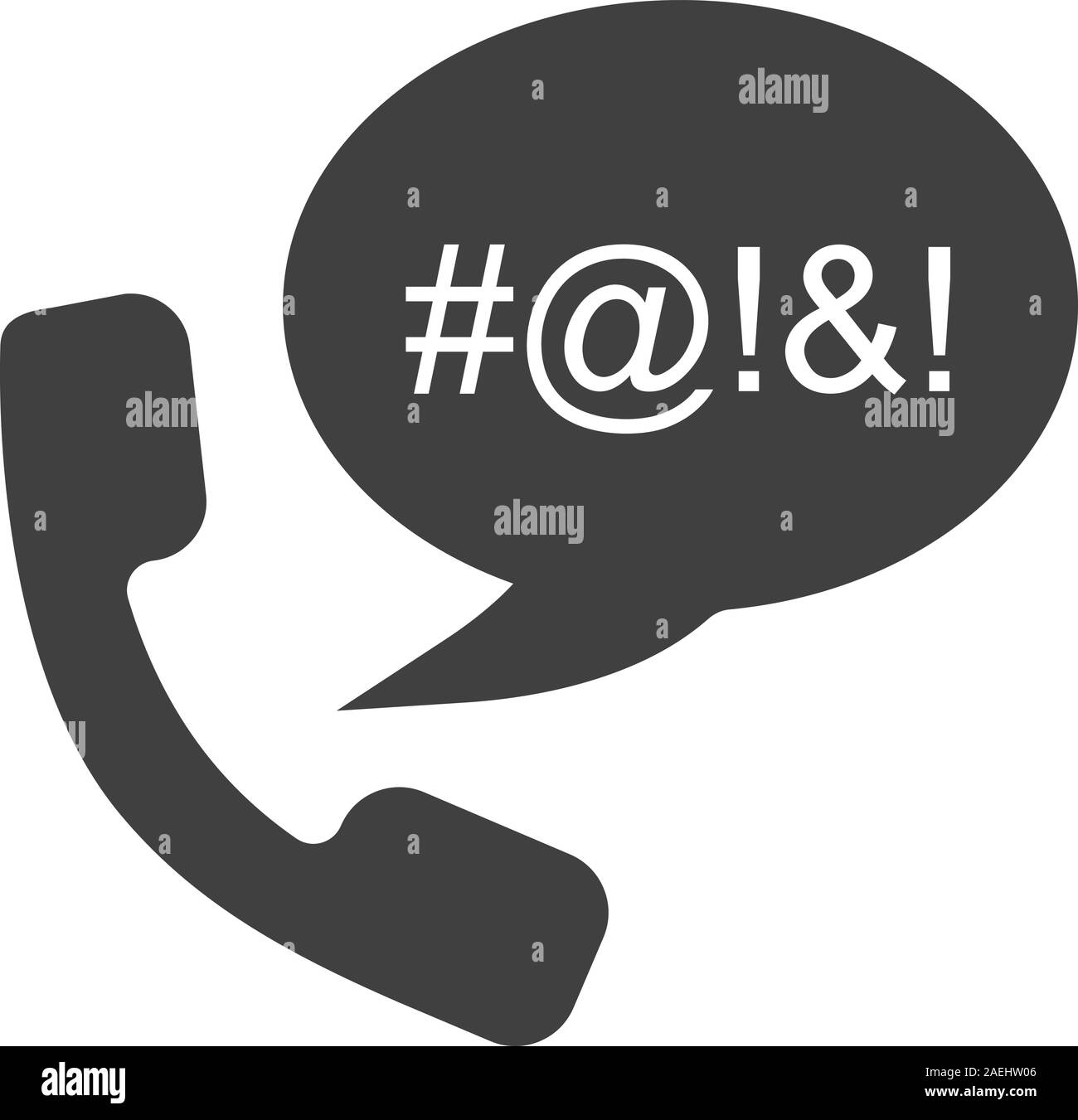 Offensive Telefon sprechen Glyph icon. Fluchen. Silhouette Symbol. Chat Box mit zensiert Vereidigung Worte und Hörer. Negativer Platz. Vektor isoliert illust Stock Vektor
