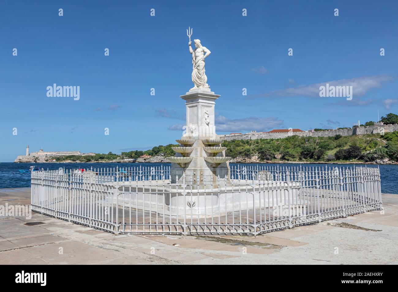Statue von Poseidon (Neptun), die Bucht von Havanna, Kuba. Stockfoto