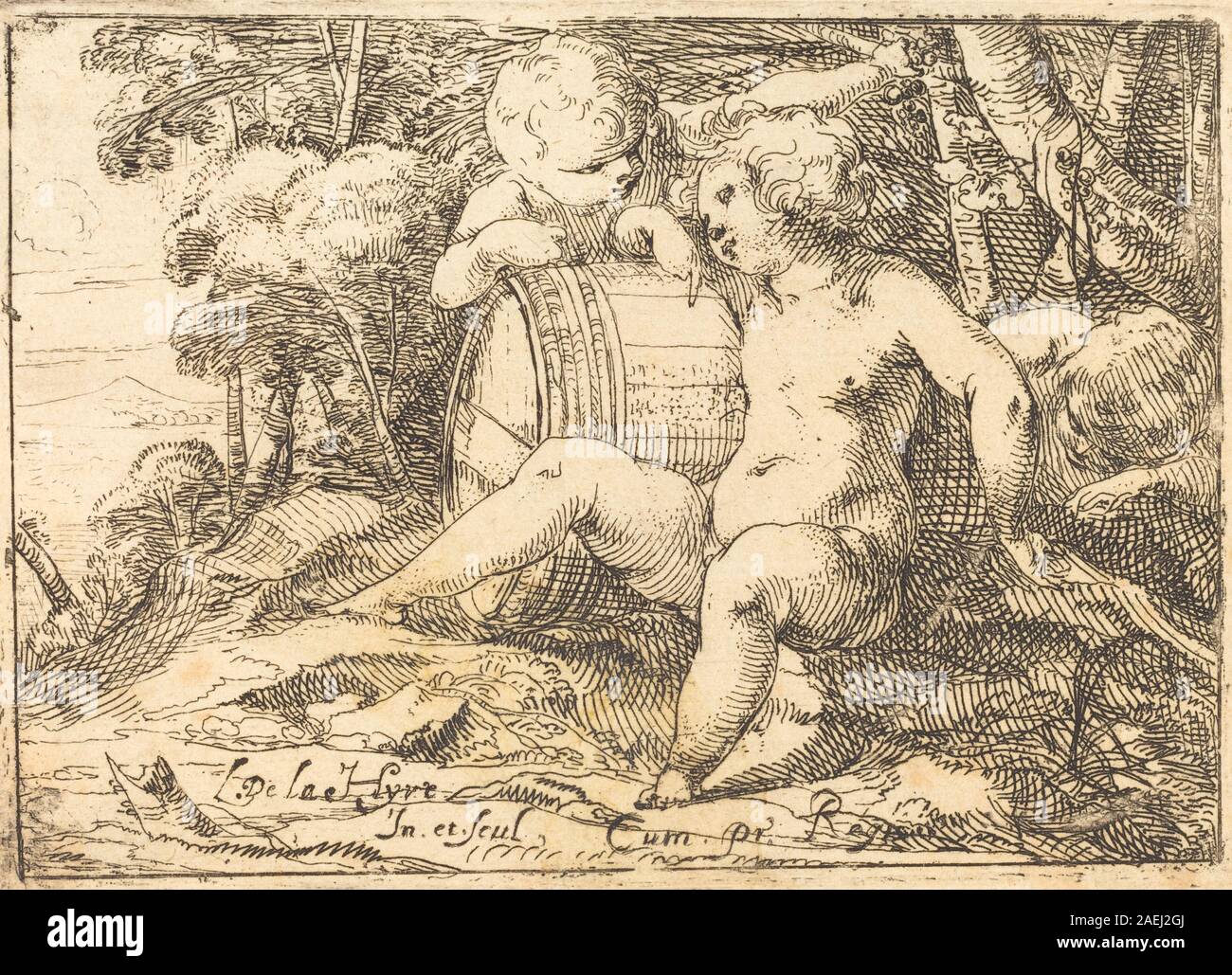 Drei akchische Kinder, gemalt von Laurent de La Hyre in den 1620er Jahren, stellen drei Kinder in einer akchischen Szene dar und betonen klassische Figurenkomposition, Gesten und zeitspezifische Kostüme in der französischen Malerei des frühen 17. Jahrhunderts. Stockfoto