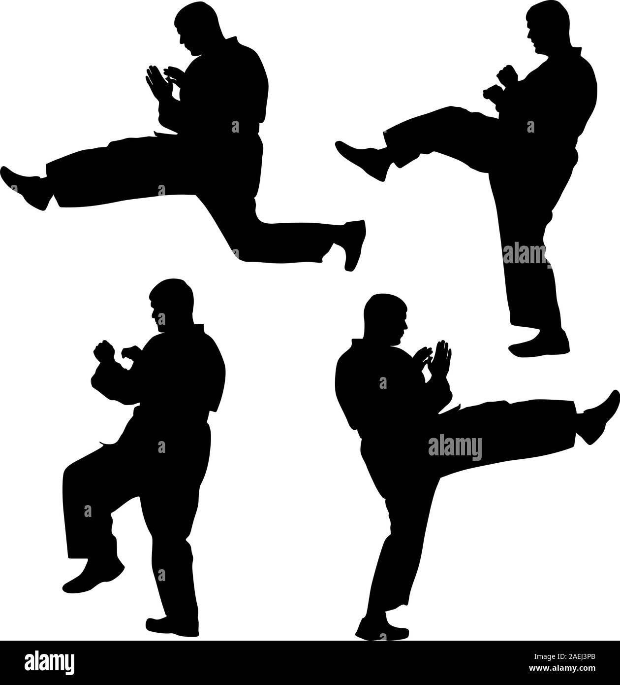 Satz von schwarzen Silhouetten des Karate. Sport-Vektor-Illustration. Stock Vektor