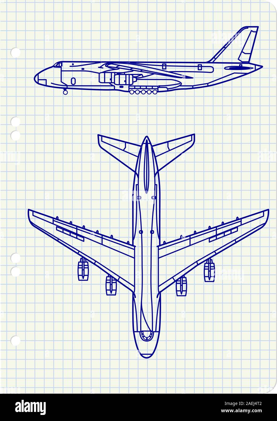 Übungsheft mit einer Zeichnung für ein Modellflugzeug. Vektor-Illustration. Stock Vektor