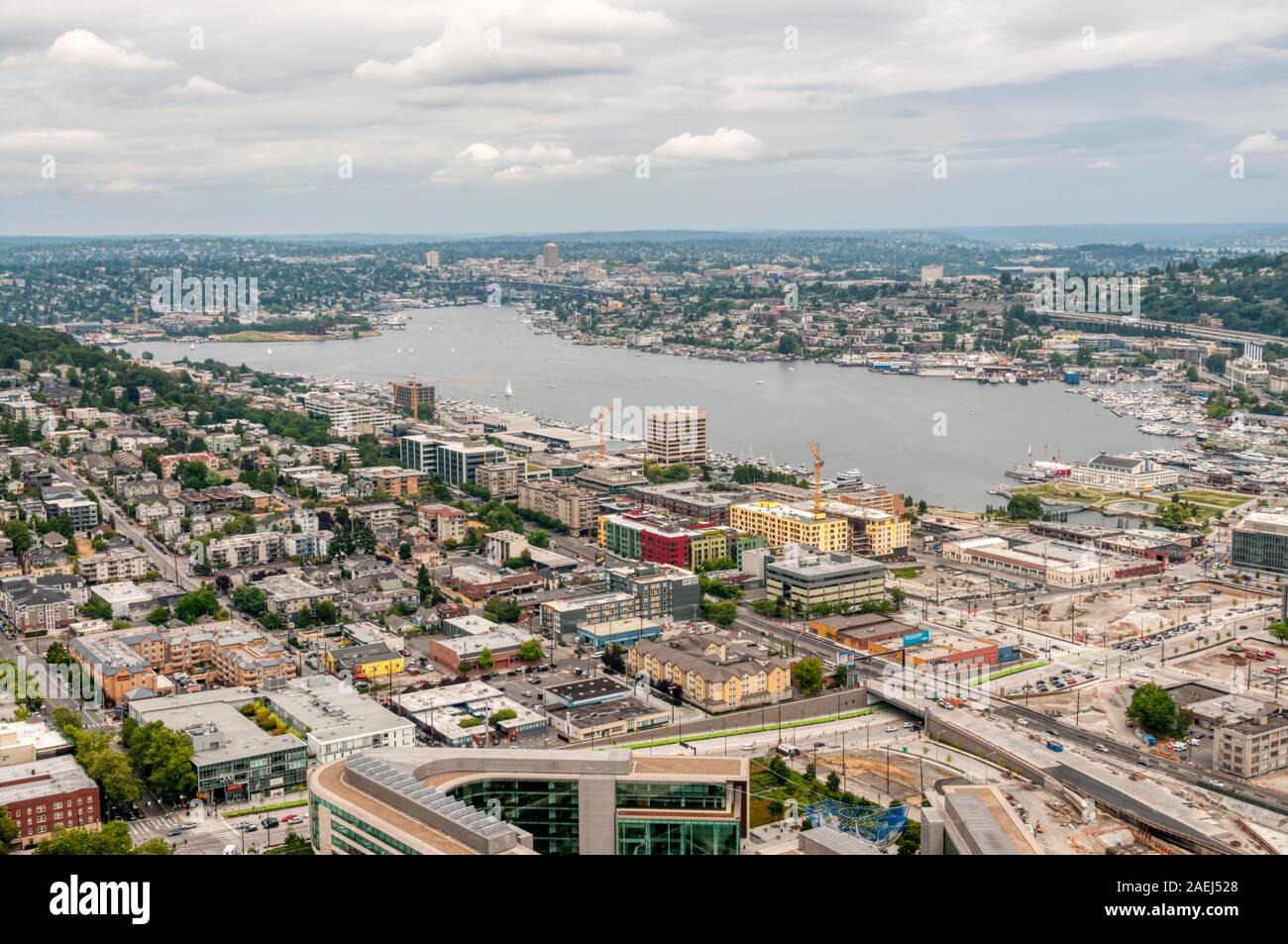 Erhöhten Ausblick auf den Union See, Seattle. Stockfoto