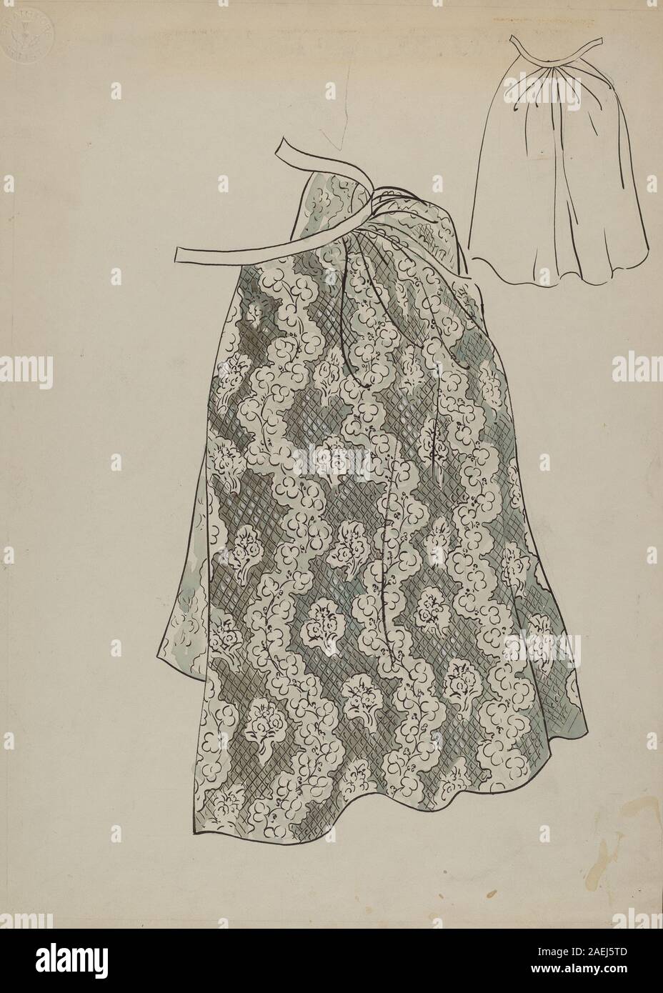 Ein Damenmodeaccessoire aus der Zeit um 1936, mit einer Hektik, die die Rückseite von Röcken und Kleidern formte, wie sie in Kleidung des frühen 20. Jahrhunderts üblich war. Der Artikel betont die Silhouette, indem er Kleidungsstücken Fülle und Struktur verleiht. Stockfoto