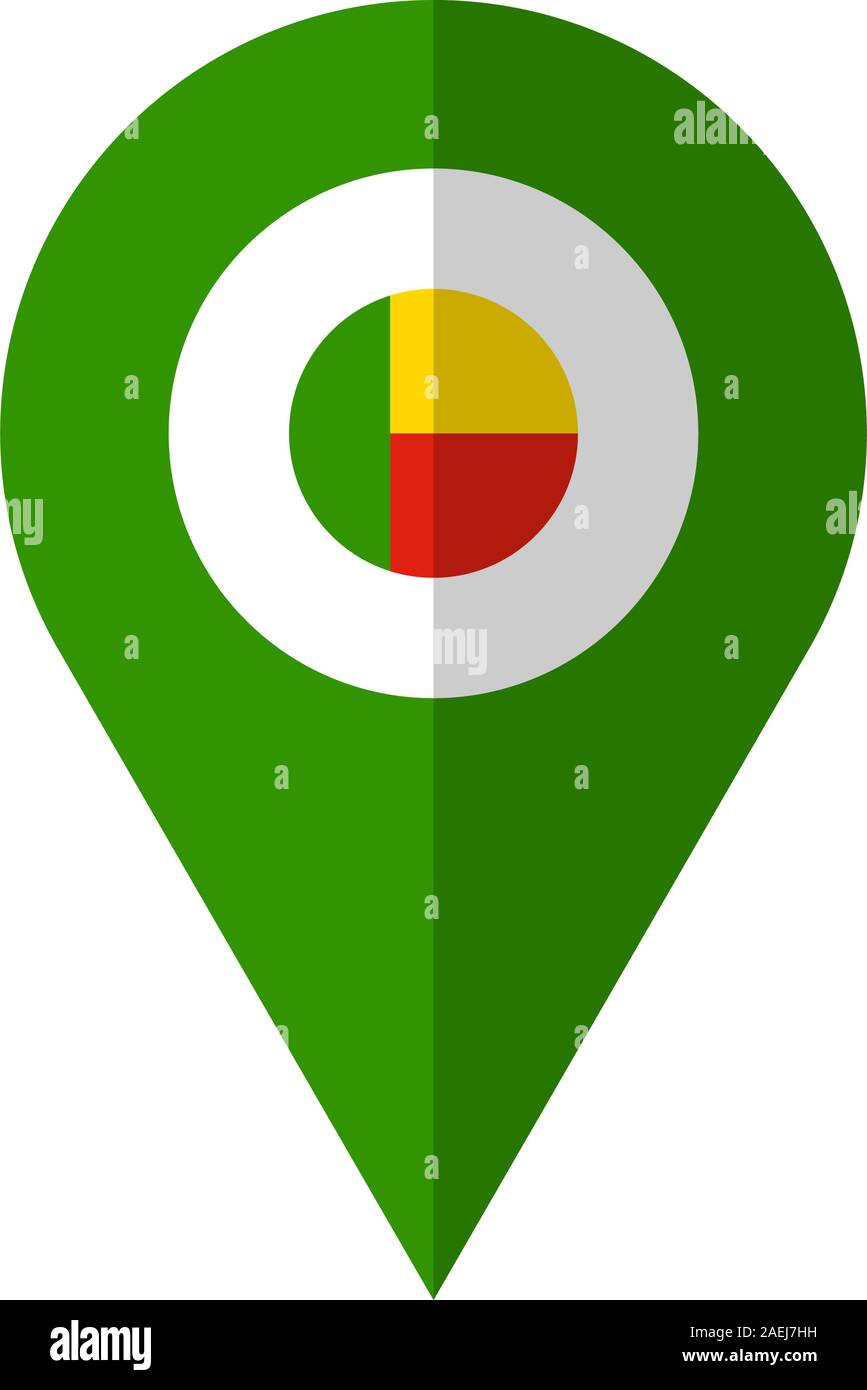 Benin Flagge Lage pin Symbol pointer Vector Illustration. Perfekt für Zeichen, Symbol, Logo, Icon, Aufkleber etc. Stock Vektor