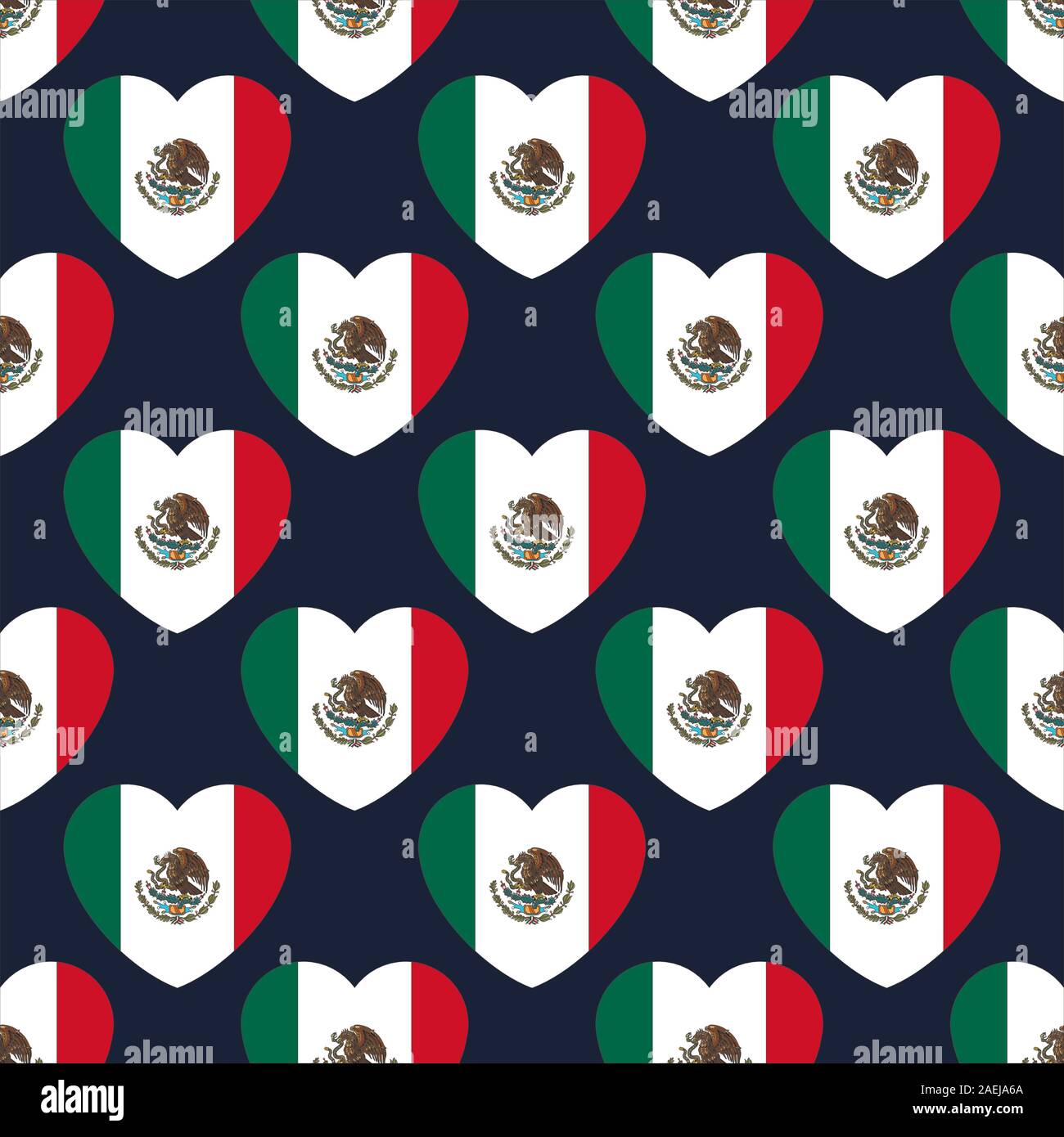 Mexiko Flagge Herzform nahtlose Muster vector Hintergrund. Stock Vektor