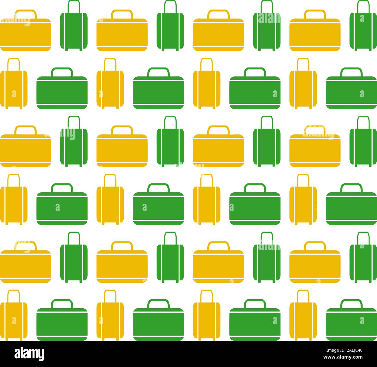 Eine Gepäck- und Tavel-Tasche, abwechselnd in Gelb und Grün Stockfoto