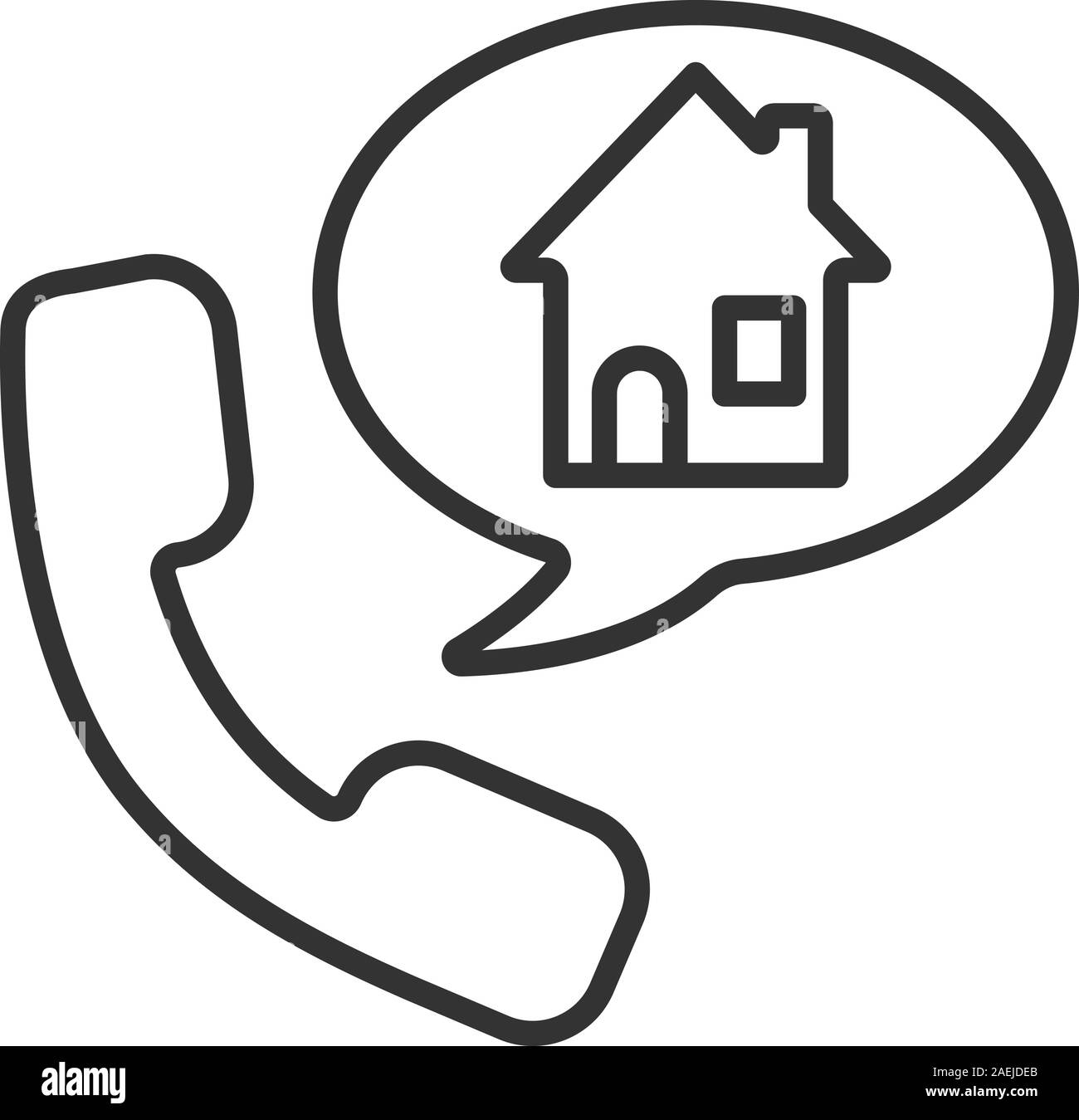 Telefon vermietung haus finden lineare Symbol. Dünne Linie Abbildung. Zimmerreservierung. Hörer mit Home innen Sprechblase. Kontur Symbol. Vektor Isola Stock Vektor