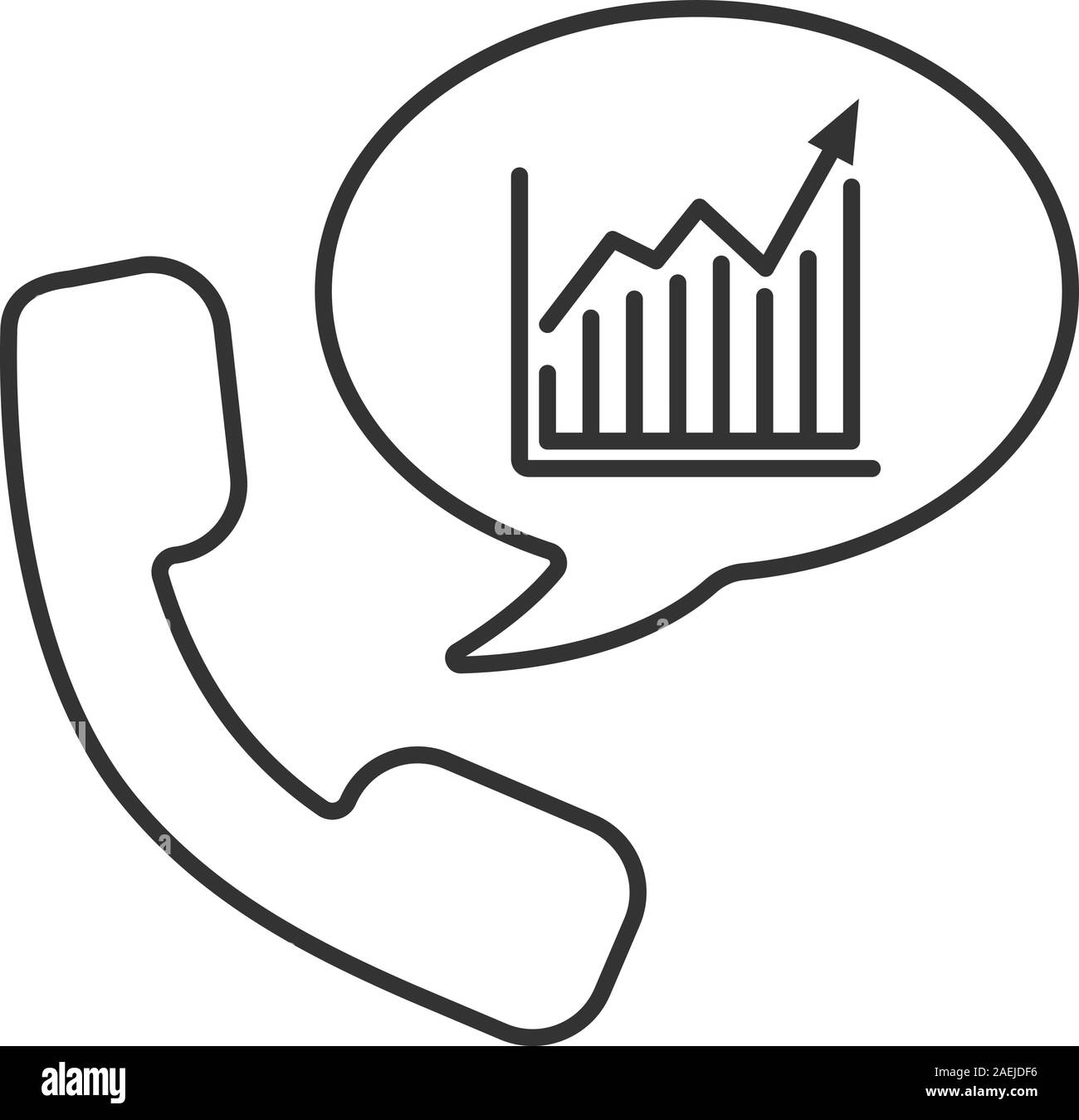 Anruf zu Börsenmakler lineare Symbol. Dünne Linie Abbildung. Hörer mit Wachstum der Einkommen chart innen Sprechblase. Kontur Symbol. Vektor isoliert ou Stock Vektor
