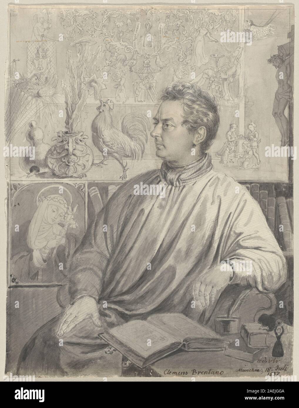 Ludwig Emil Grimm, Clemens Brentano, 1837 Clemens Brentano; 1837 Datum Stockfoto