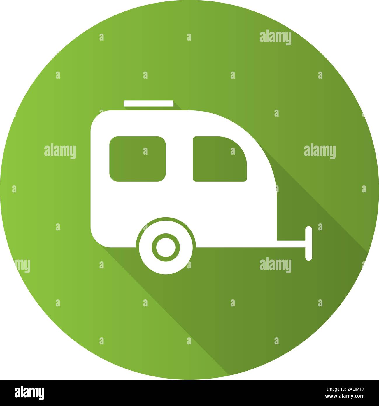 Camping Anhänger flache Bauweise lange Schatten glyph Icon. Vektor silhouette Abbildung Stock Vektor