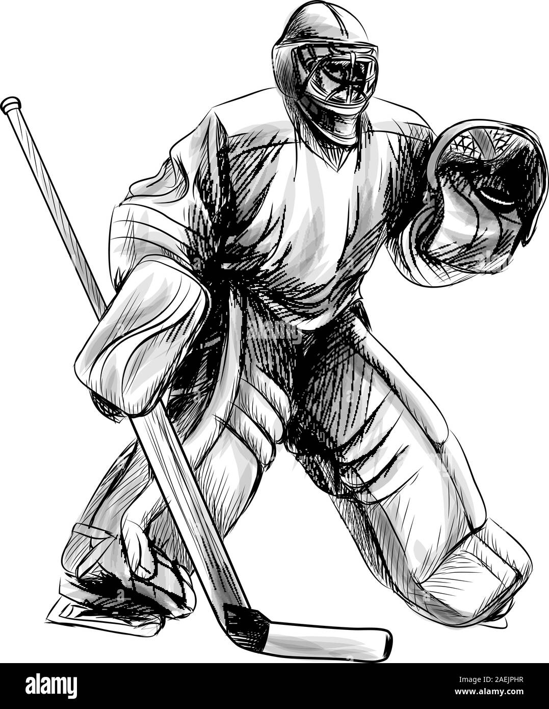 Hockey goalie Player. Hand gezeichnete Skizze. Winter Sport. Vector Illustration von Farben Stock Vektor