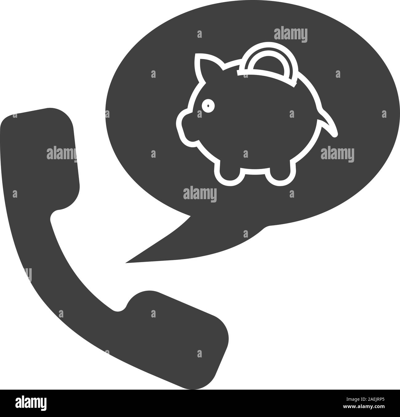 Bank Anruf glyph Icon. Silhouette Symbol. Hörer mit sparschwein in der Sprechblase. Negativer Platz. Vektor isoliert Abbildung Stock Vektor