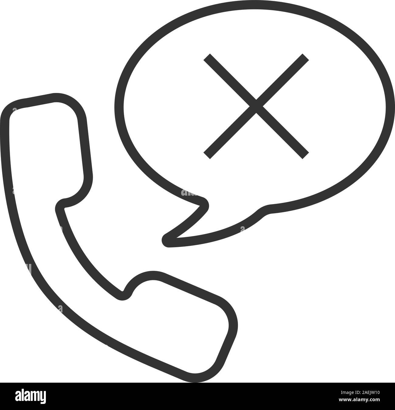 Zurückgewiesenen Anruf linear Symbol. Legen Sie den Hörer auf. Dünne Linie Abbildung. Hörer mit Kreuz in Chat Box Kontur Symbol. Vektor isoliert Umrisse Stock Vektor
