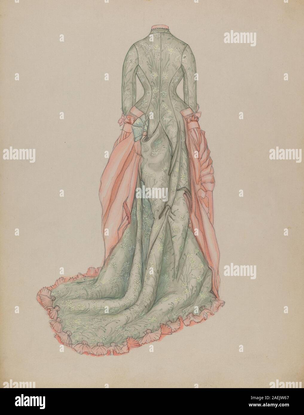 Kleid, entworfen von Marie Mitchell um 1936, das die Mode der 1930er Jahre widerspiegelt, mit maßgeschneiderter Konstruktion, Stoffdetails und zeitgemäßem Stil für Damenbekleidung. Stockfoto