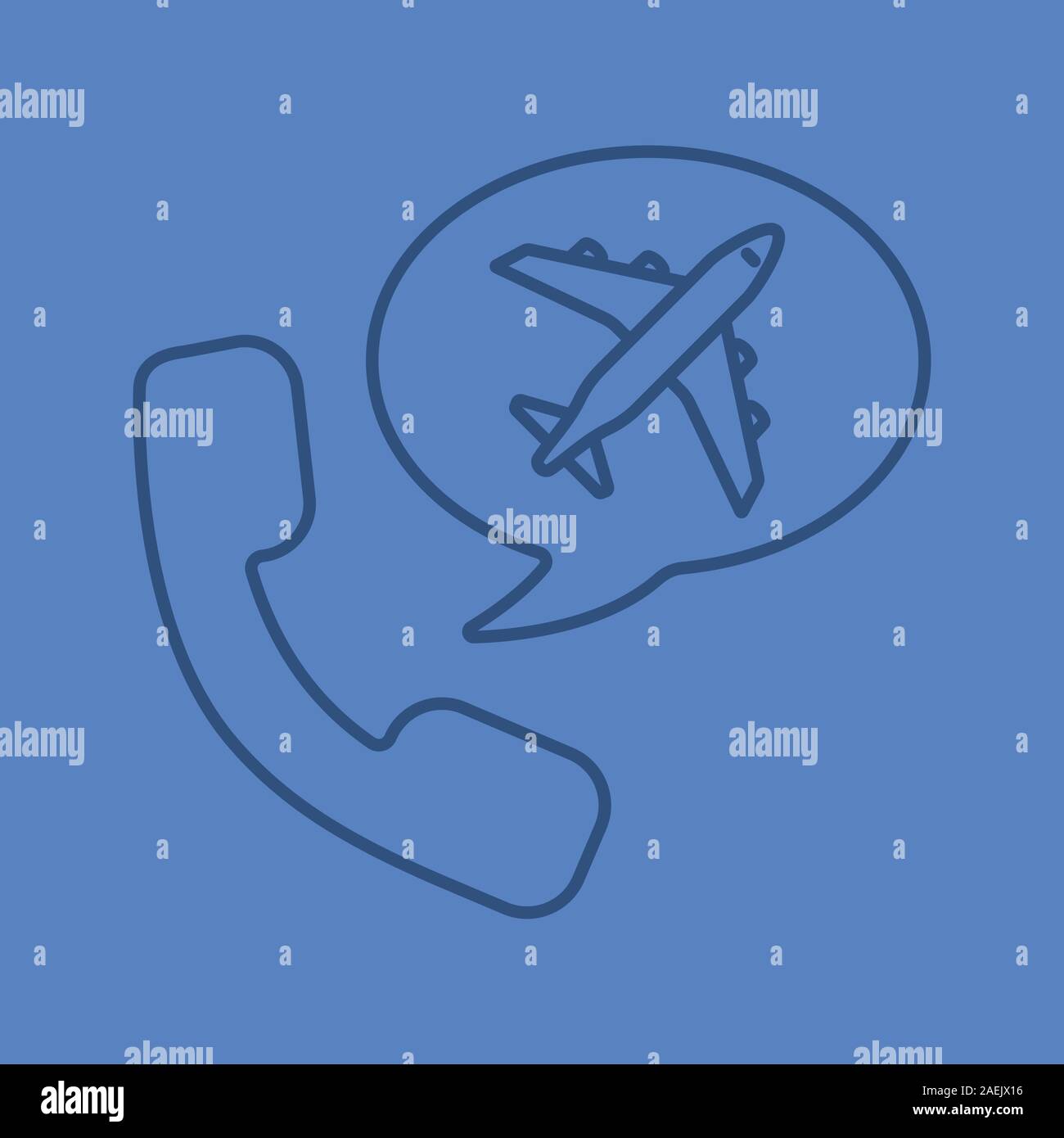 Tickets telefonisch bestellen Farbe lineare Symbol. Hörer mit dem Flugzeug innen Chat Box. Call Agentur zu reisen. Thin Line outline Symbole auf Farbe hinterg Stock Vektor
