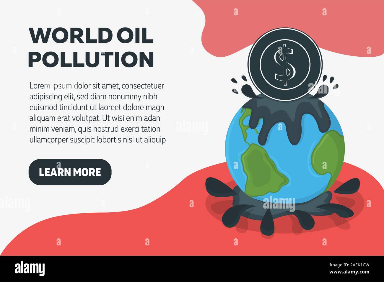 Welt Ölverschmutzung Konzept Banner. Erde Verschmutzung durch Erdöl. Katastrophe Symbol, Symbol und Abzeichen. Cartoon Vector Illustration für Web. Stock Vektor