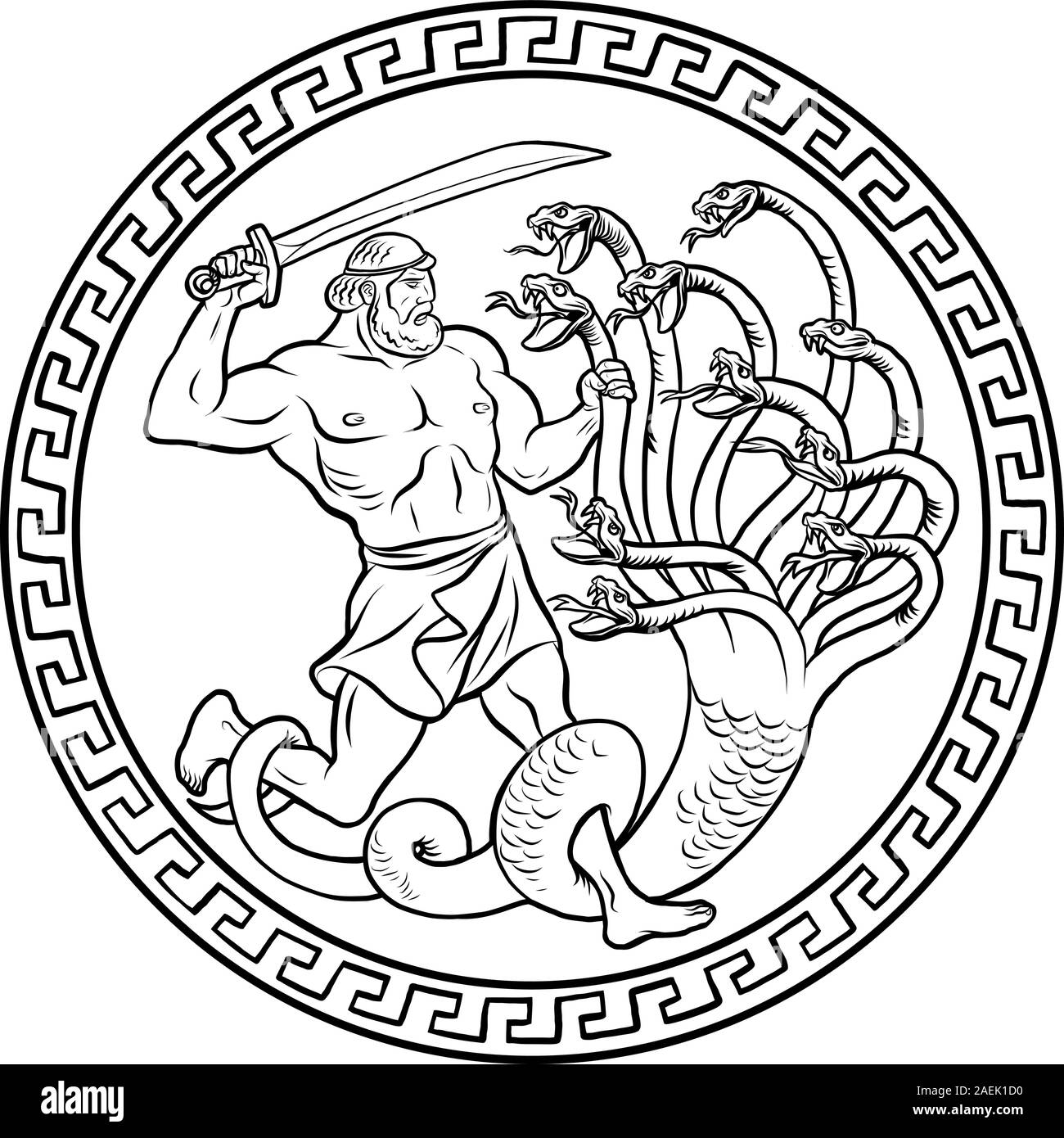 Lernaean Hydra. 12 Heldentaten des Herkules Herakles Stock Vektor