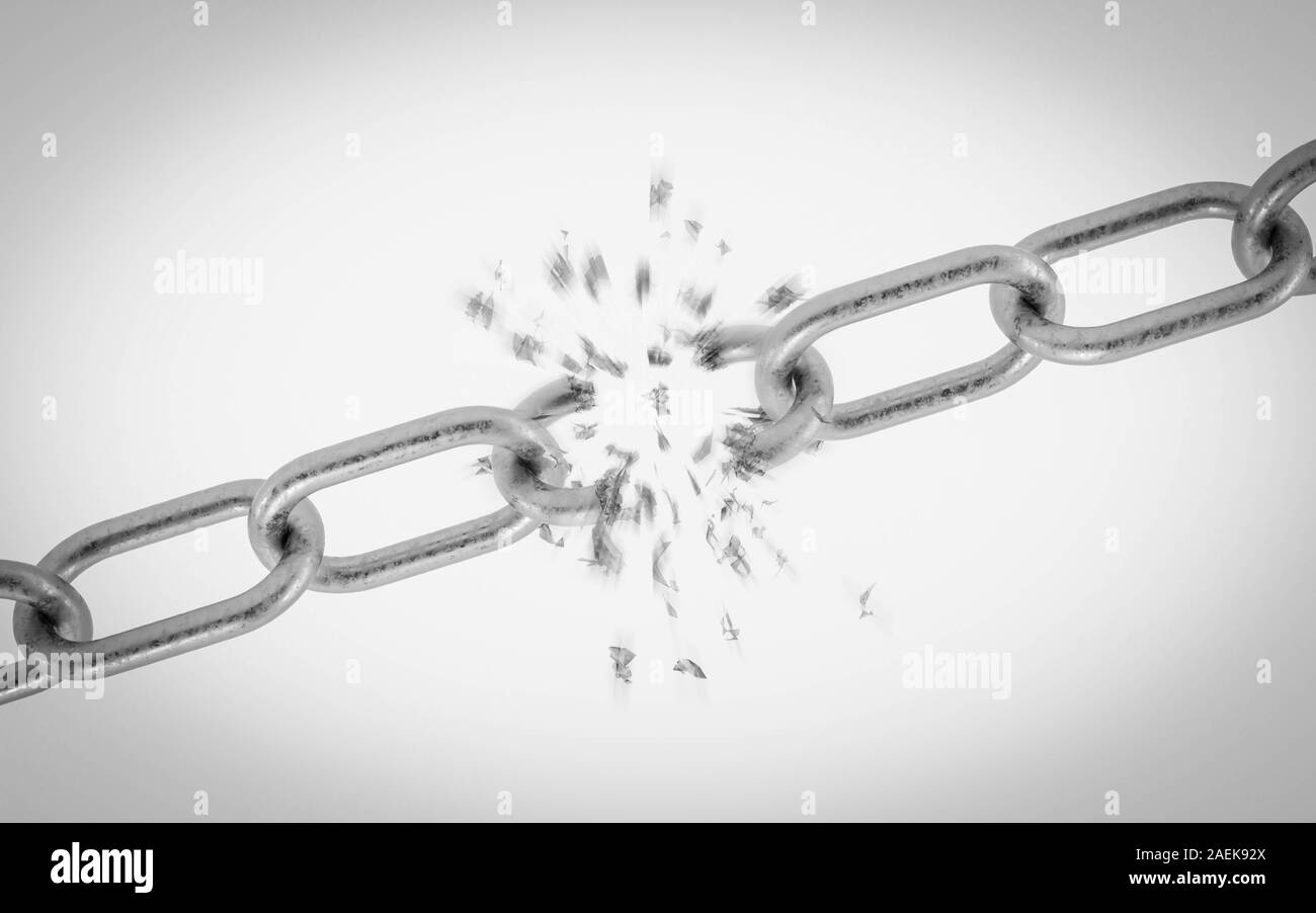 Brechen metall kette auf weißem Hintergrund 3d-Grafik rendern Stockfoto