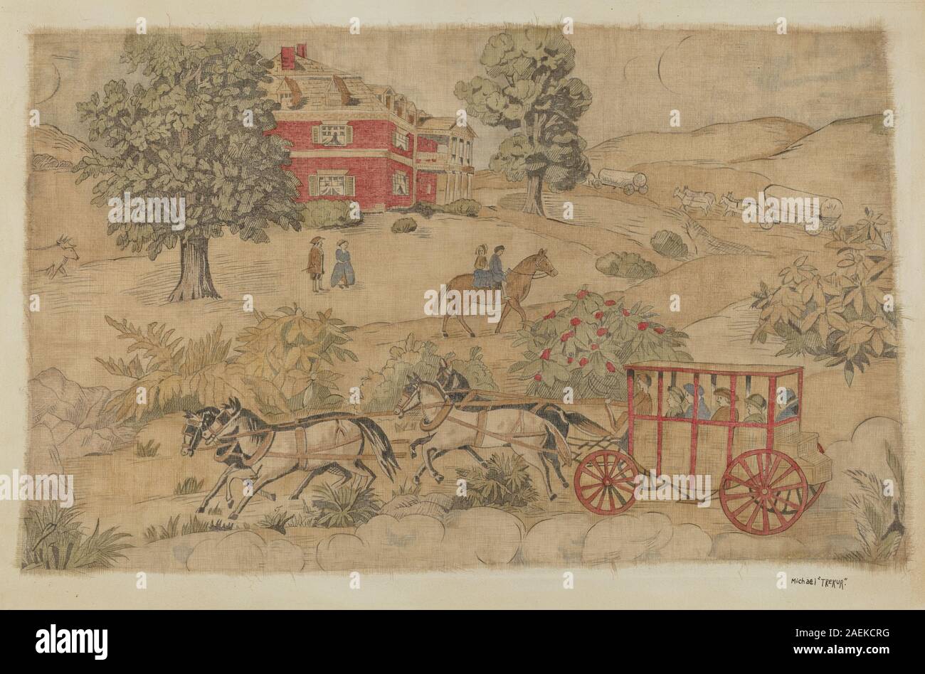 Michael Trekur, Bedruckte Textilien - Genre Szene, c 1939 gedruckten Textil: Genreszene; c. 1939 Stockfoto