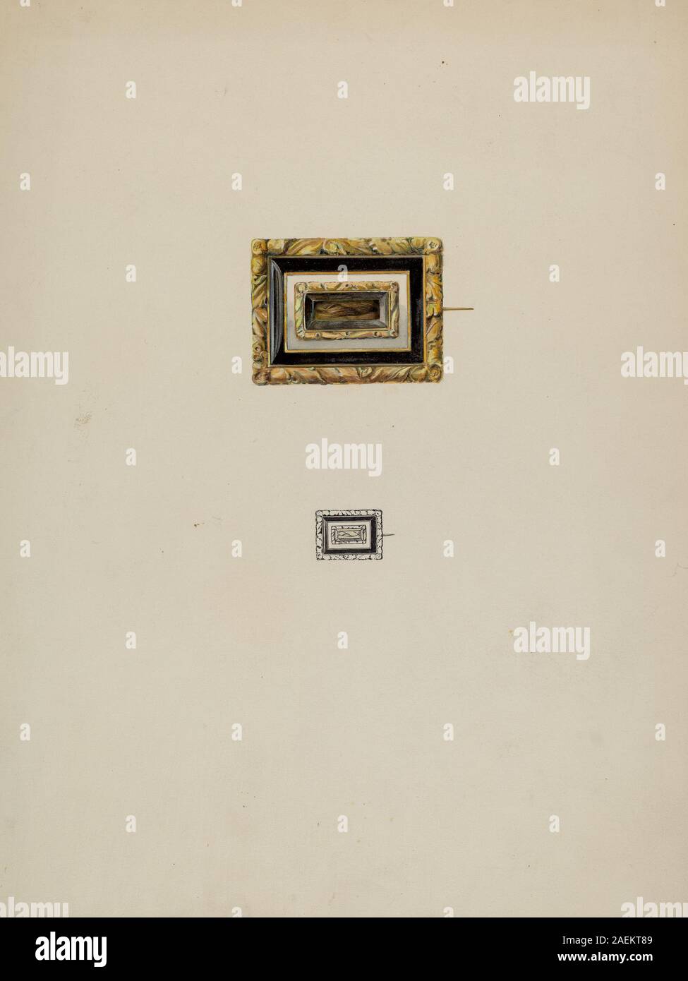 Haarbrosche, hergestellt um 1937 von OA Kirby, dekorative Nadel, die das Haar an Ort und Stelle hält, aus Metall und Emaille, mit dekorativem Design und Schließmechanismus. Stockfoto