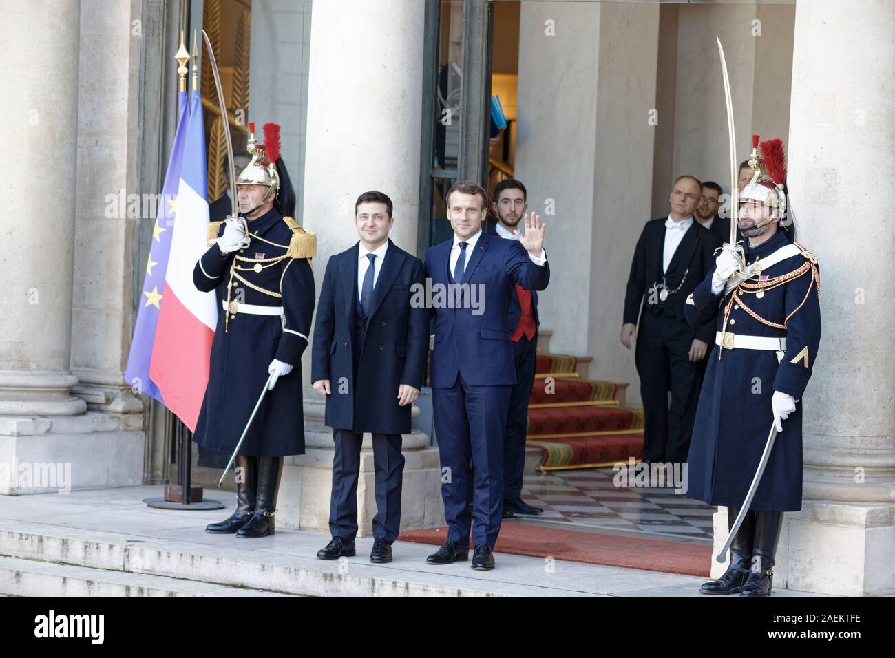 Paris, Frankreich. 9 Dez, 2019. Volodymyr Zelensky kommt an der Normandie Format Gipfel im Elysee-palast in Paris, Frankreich. Stockfoto