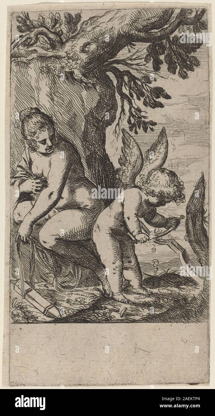 Gemälde von Odoardo Fialetti um 1617, das Venus mit dem Bogen des Amuletts darstellt, Figuren, mythologisches Thema, Gesten und Komposition zeigt. Stockfoto