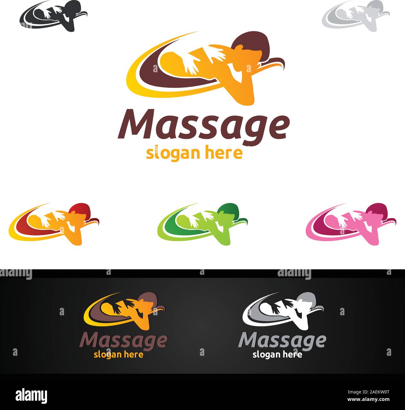 Chiropraktik, Massage, Rückenschmerzen und Osteopathie Logo Design Stock Vektor