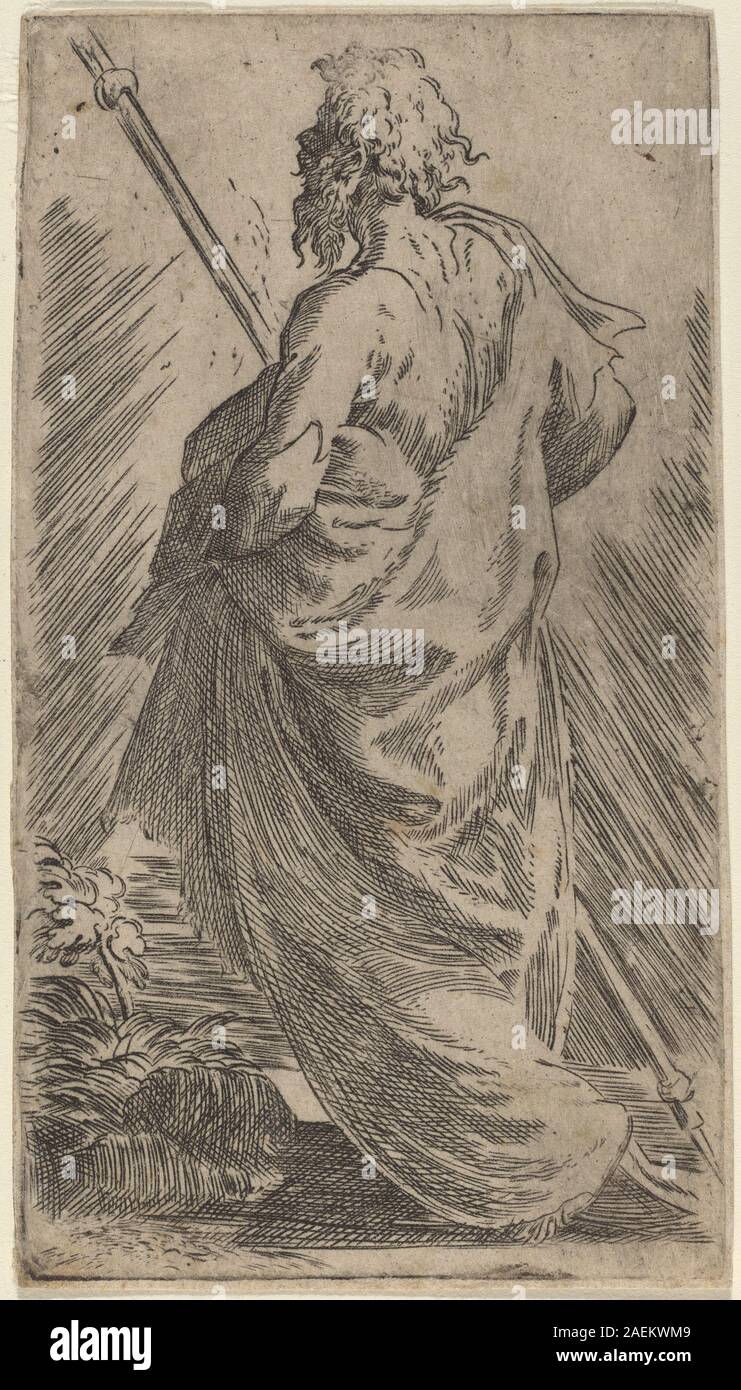 Dieses Kunstwerk von Parmigianino zeigt den Heiligen Jakobus den Großen. Es betont RenaissancePorträtstil, religiöse Figur, detaillierte Gesichtszüge, Vorhänge, Komposition, und italienische Kunsttechniken des 16. Jahrhunderts. Stockfoto