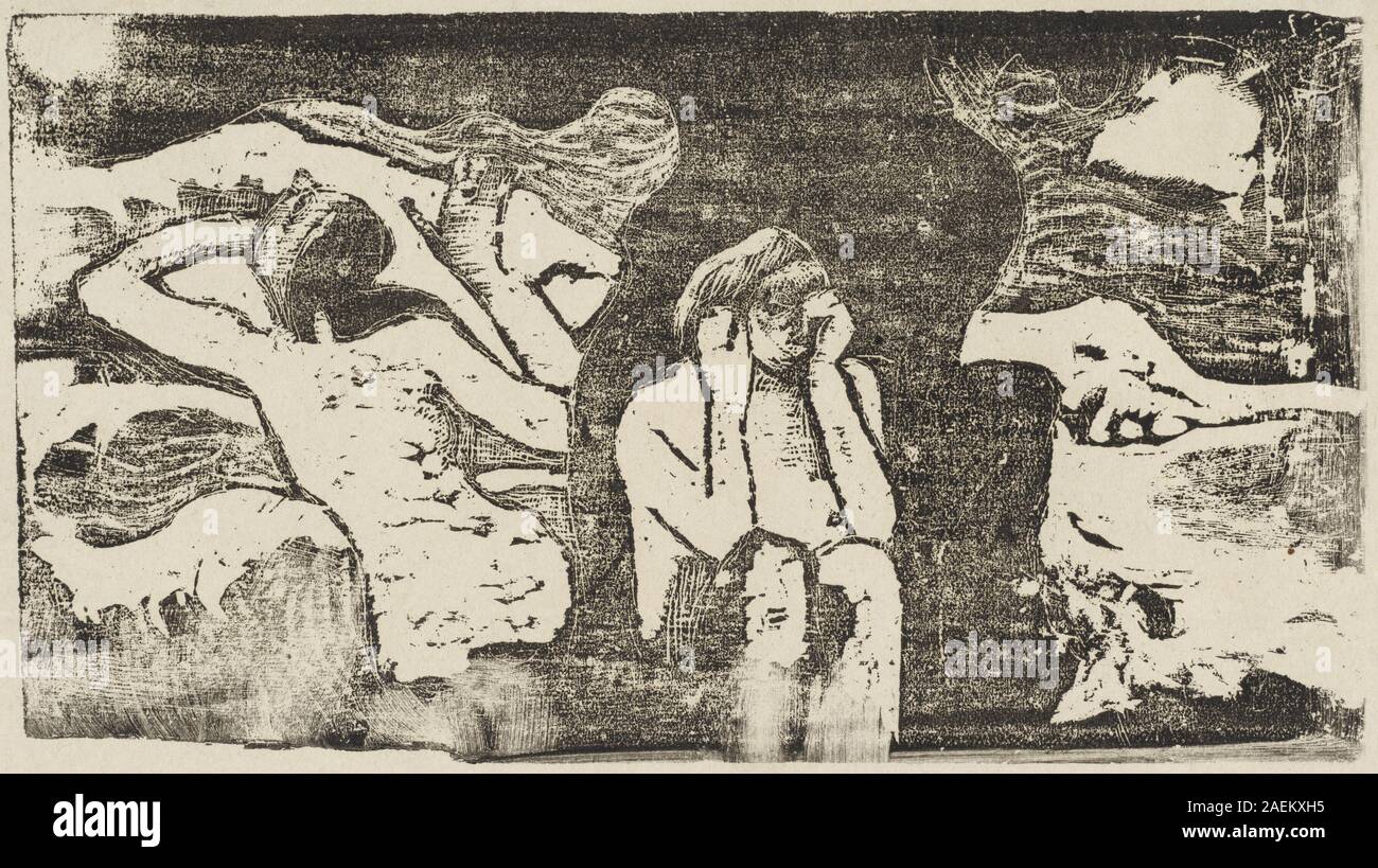 Gemälde von Paul Gauguin, in oder nach 1895, mit der Darstellung der Black rocks (Aux roches noires). Mit felsiger Küste, Wellen, Meereslandschaft, Farbkontrasten, Pinselarbeiten, und Zusammensetzung. Stockfoto